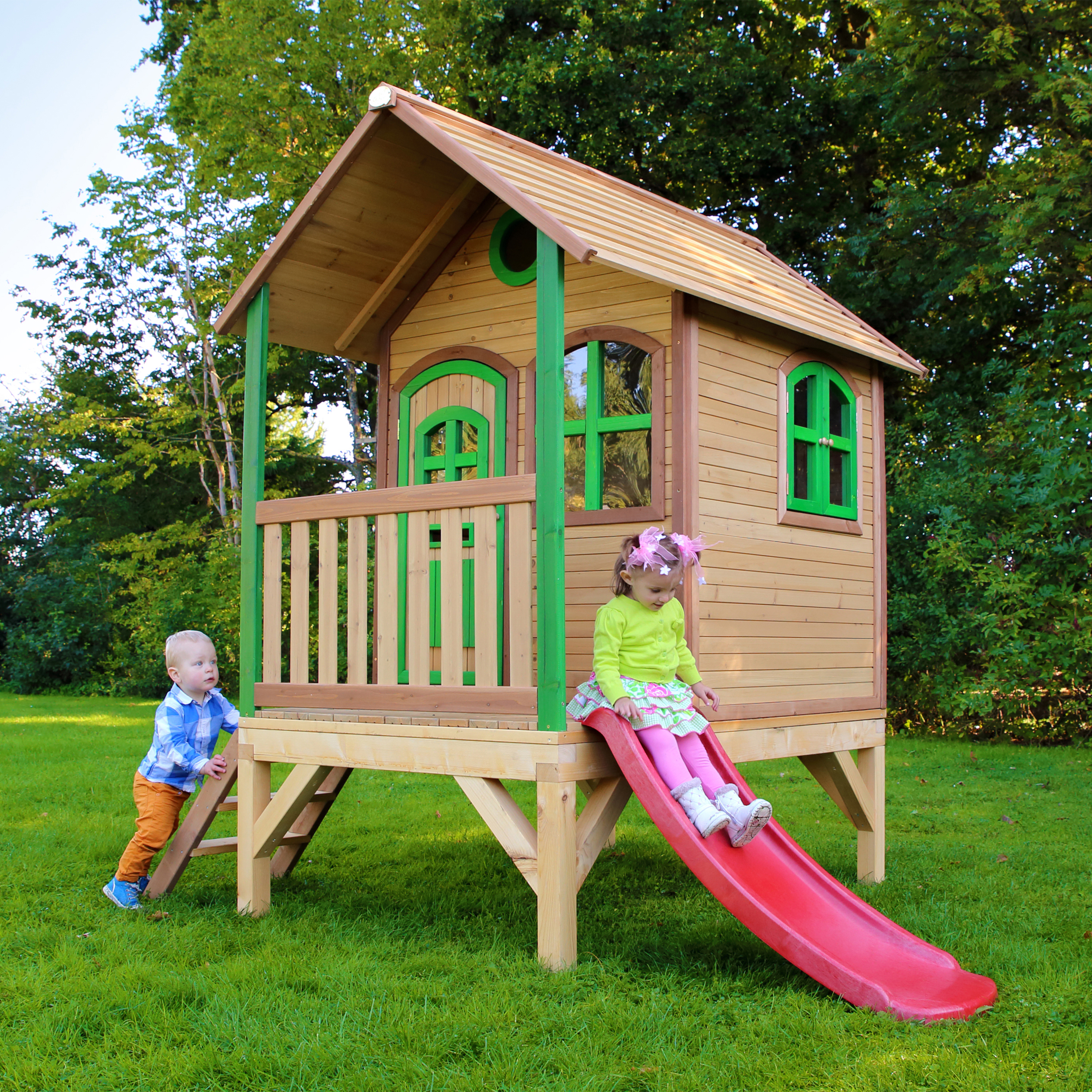 AXI Tom Playhouse Brown/Green - Red Slide-8717973930631 AXI Tom Playhouse Brown/Green - Red Slide