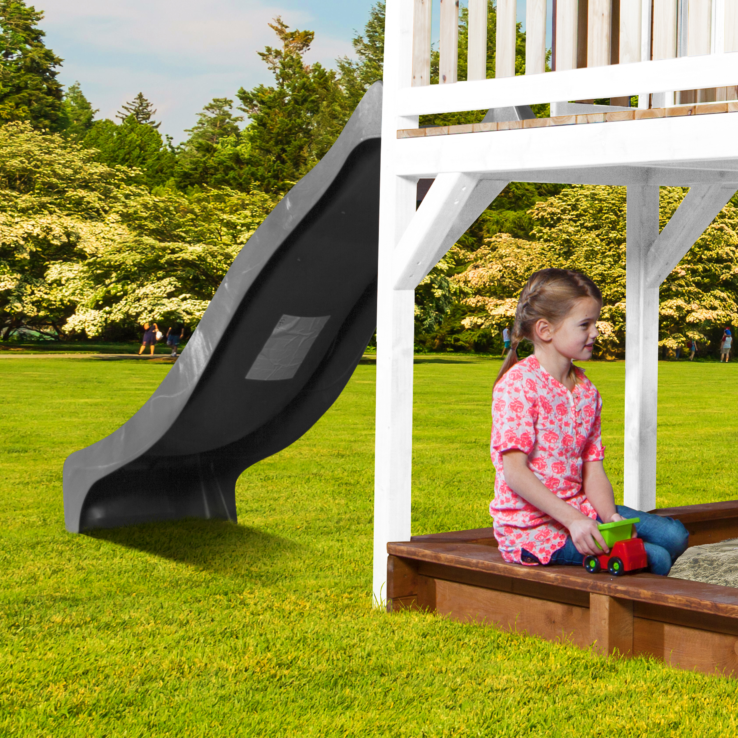 AXI Liam Playhouse with Single Swing Set Brown/White - Grey Slide-8717973937500 AXI Liam Playhouse with Single Swing Set Brown/White - Grey Slide