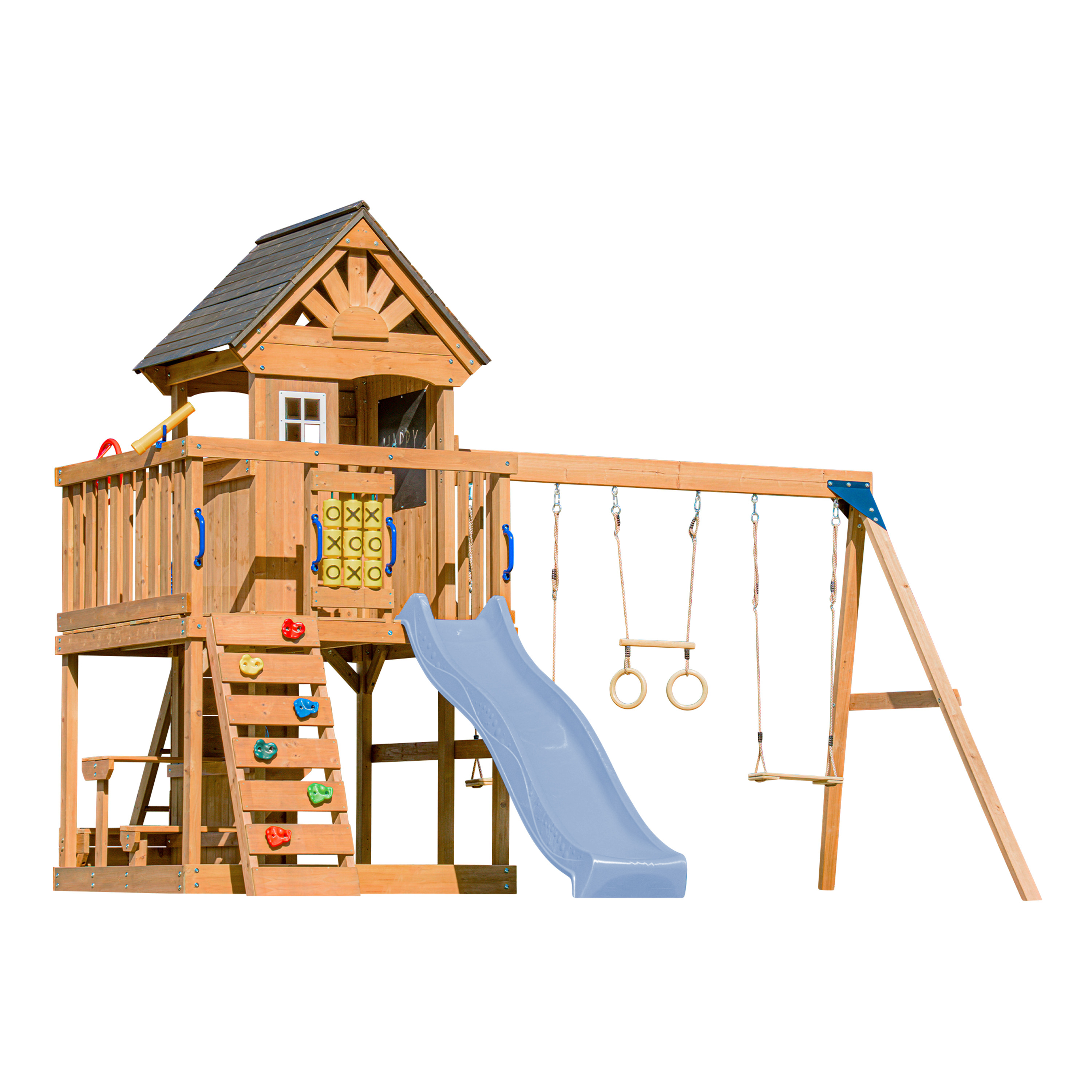 AXI Jack Climbing Frame with Double Swing and Trapeze – Pastel Blue Slide