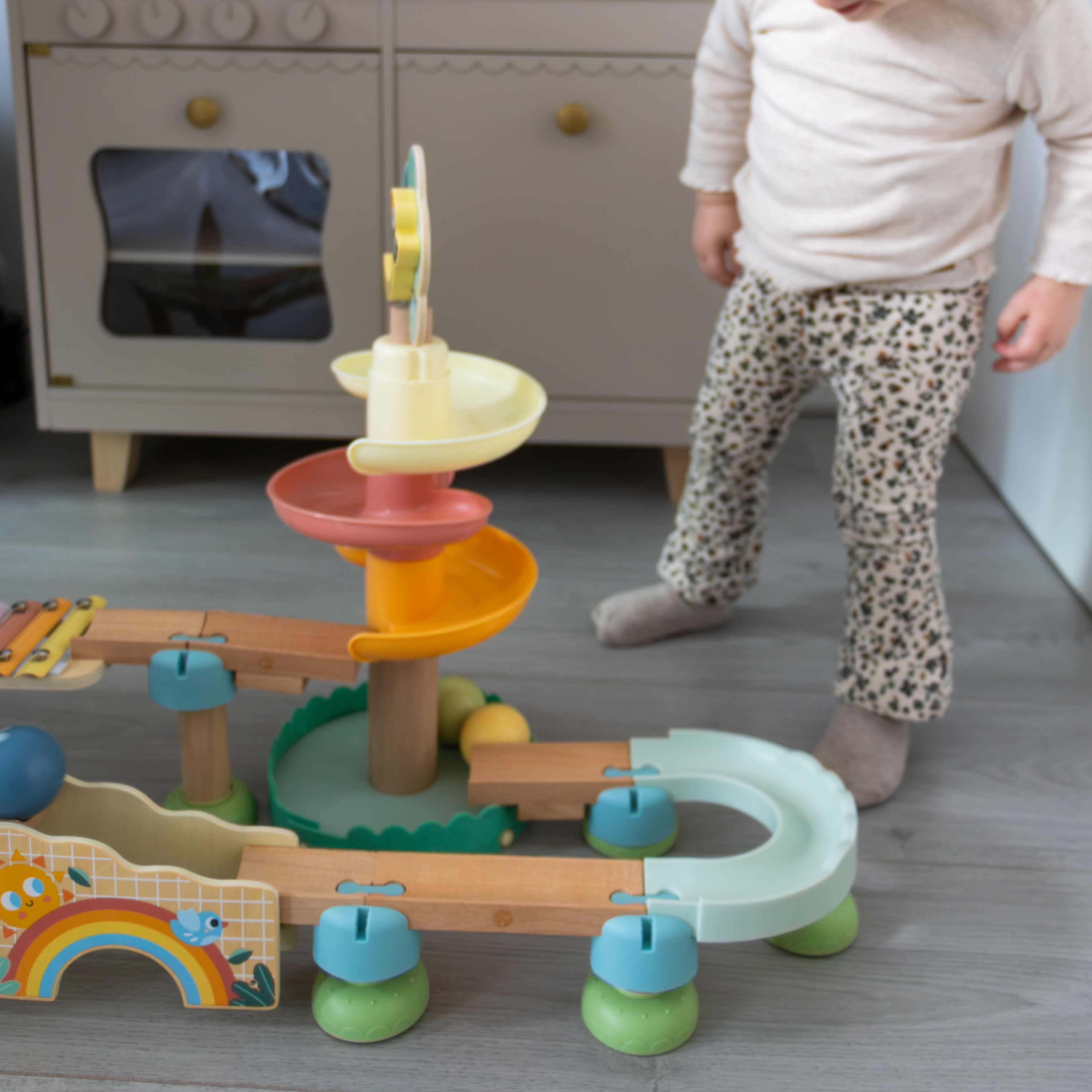 Tooky Toy Wooden Baby Marble Track - Pastel