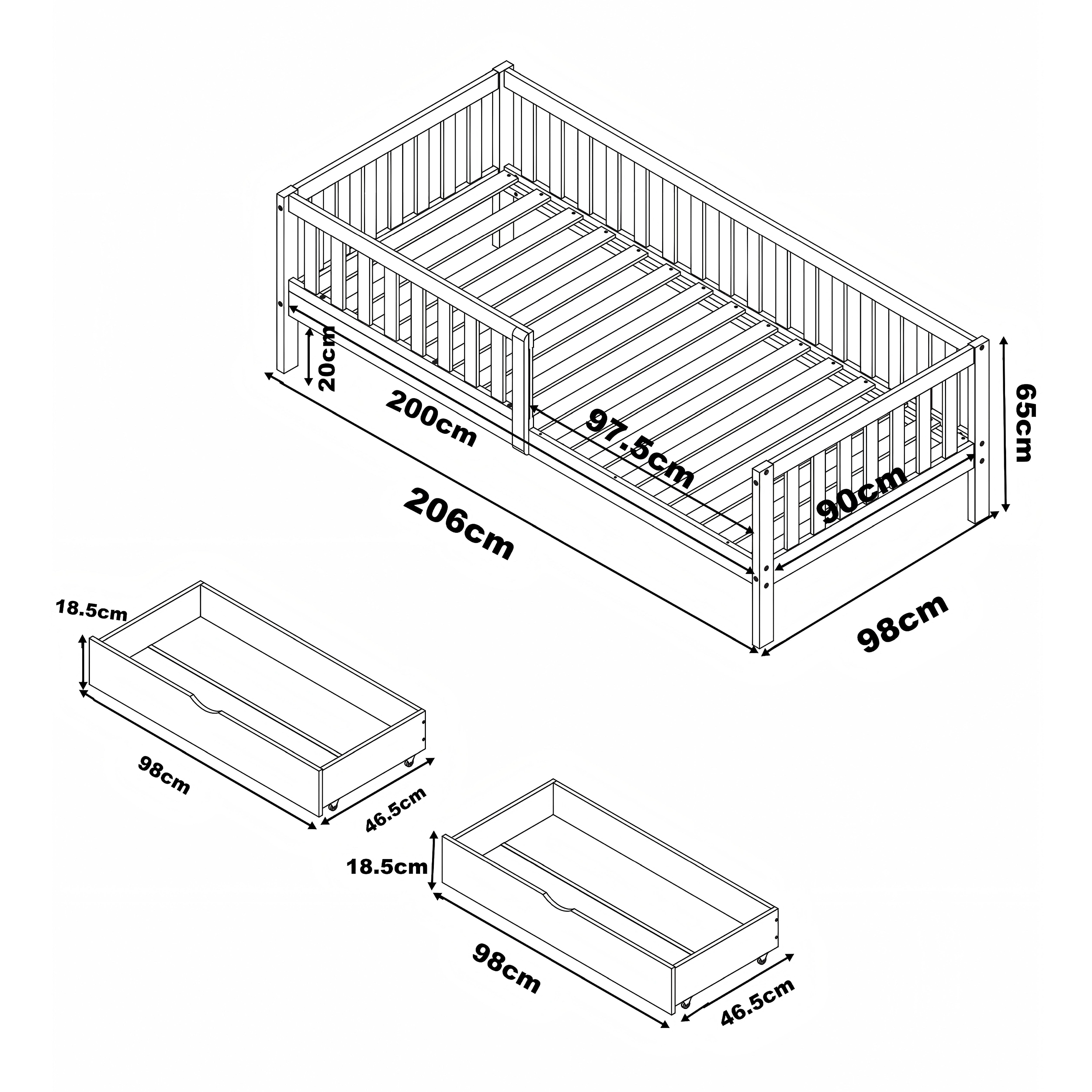 Sunny Isa Kids Bed with 2 Storage Drawers and Guardrail Brown – Without Mattress