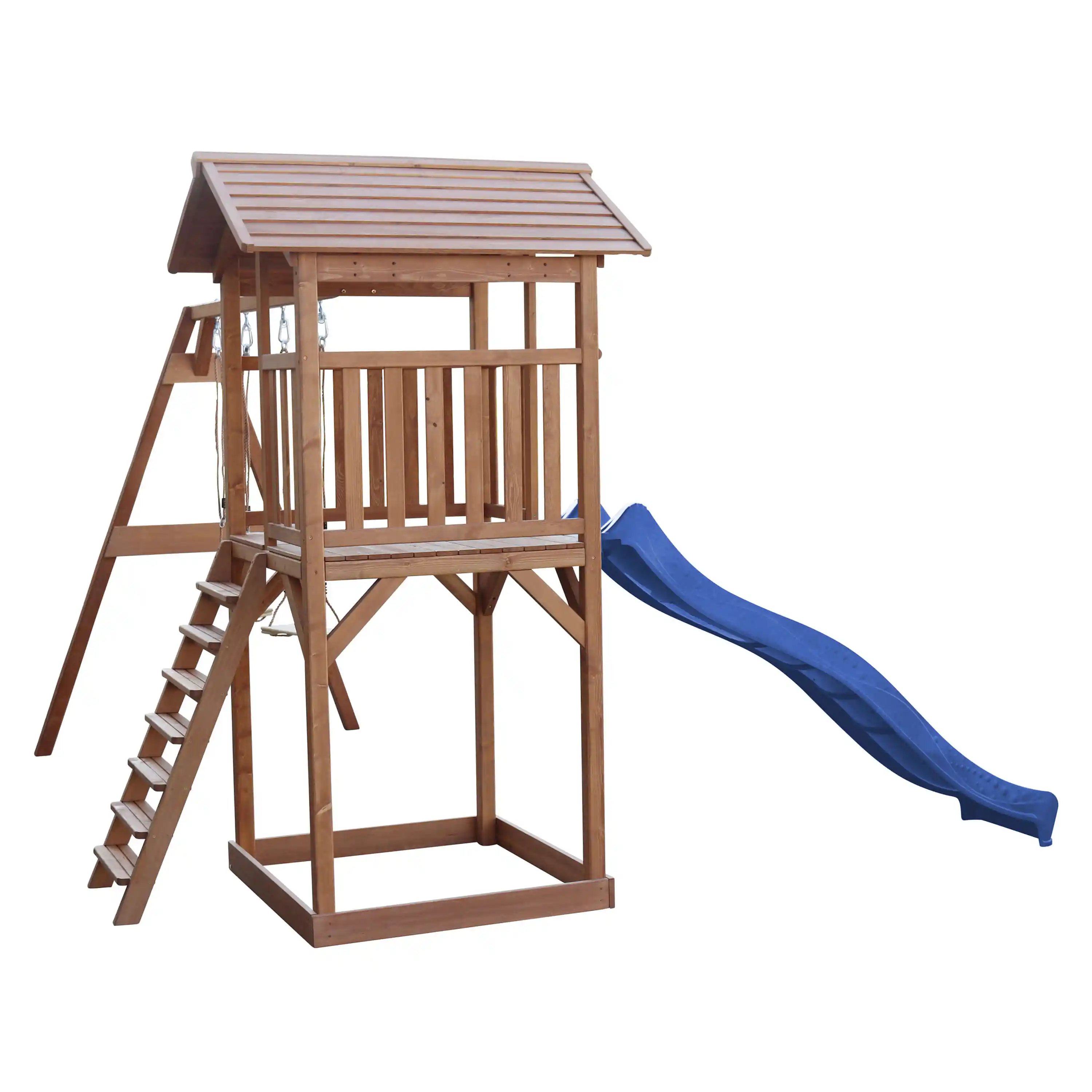 AXI Beach Tower Speeltoren met Dubbele Schommel Bruin - Blauwe Glijbaan