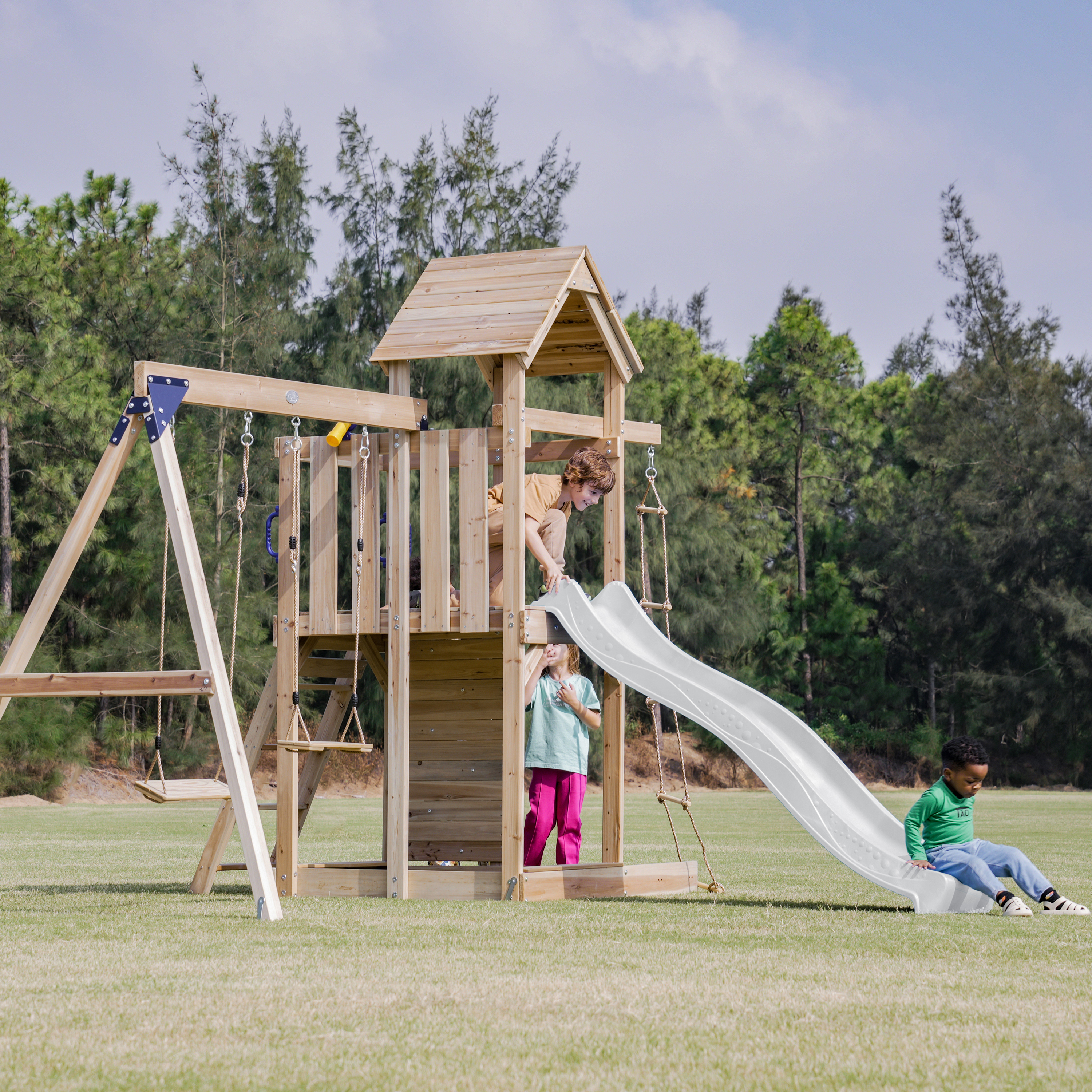AXI Moos Climbing Frame with Double Swing Set - White Slide-8720365064531 AXI Moos Climbing Frame with Double Swing Set - White Slide