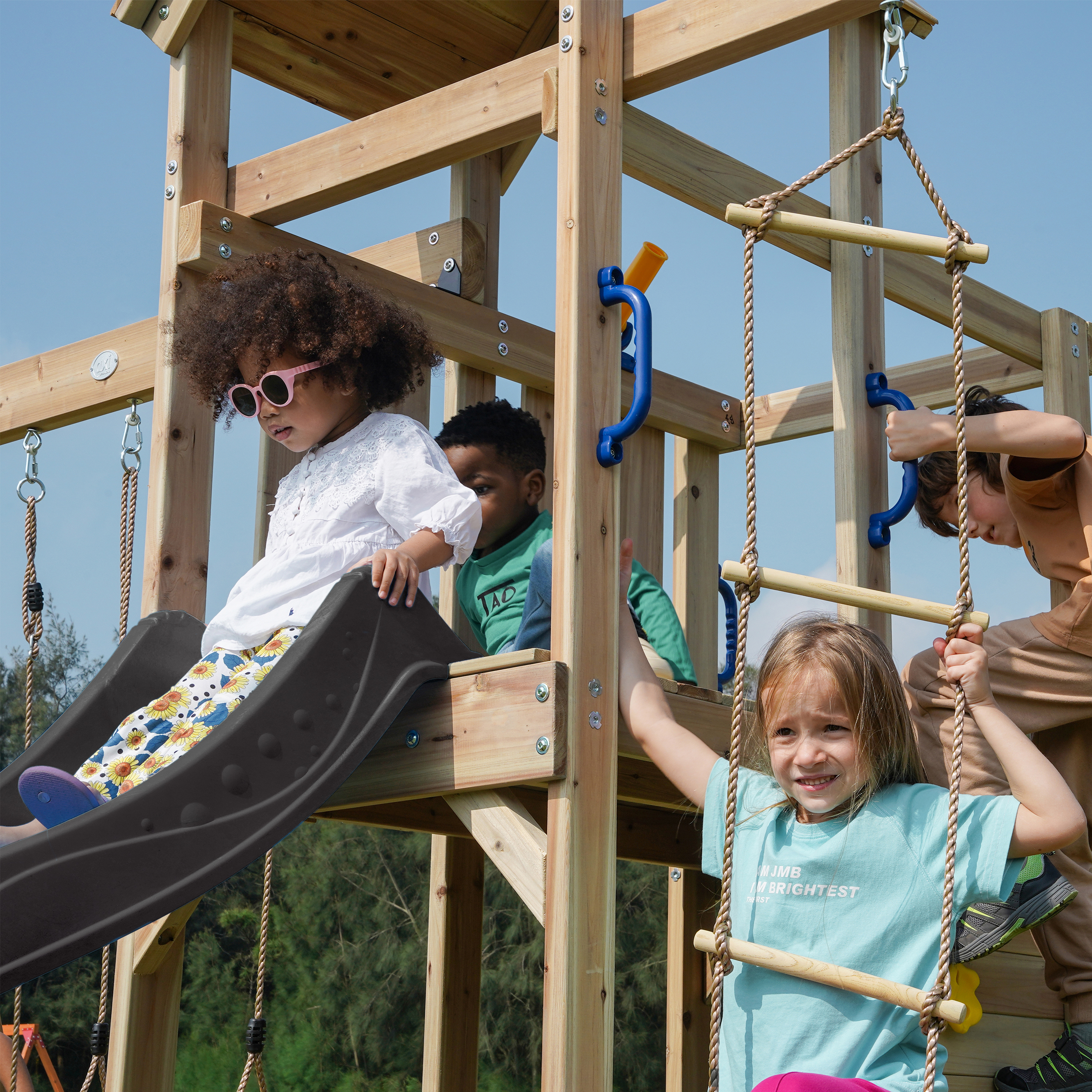 AXI Moos Climbing Frame with Double Swing Set - Grey Slide