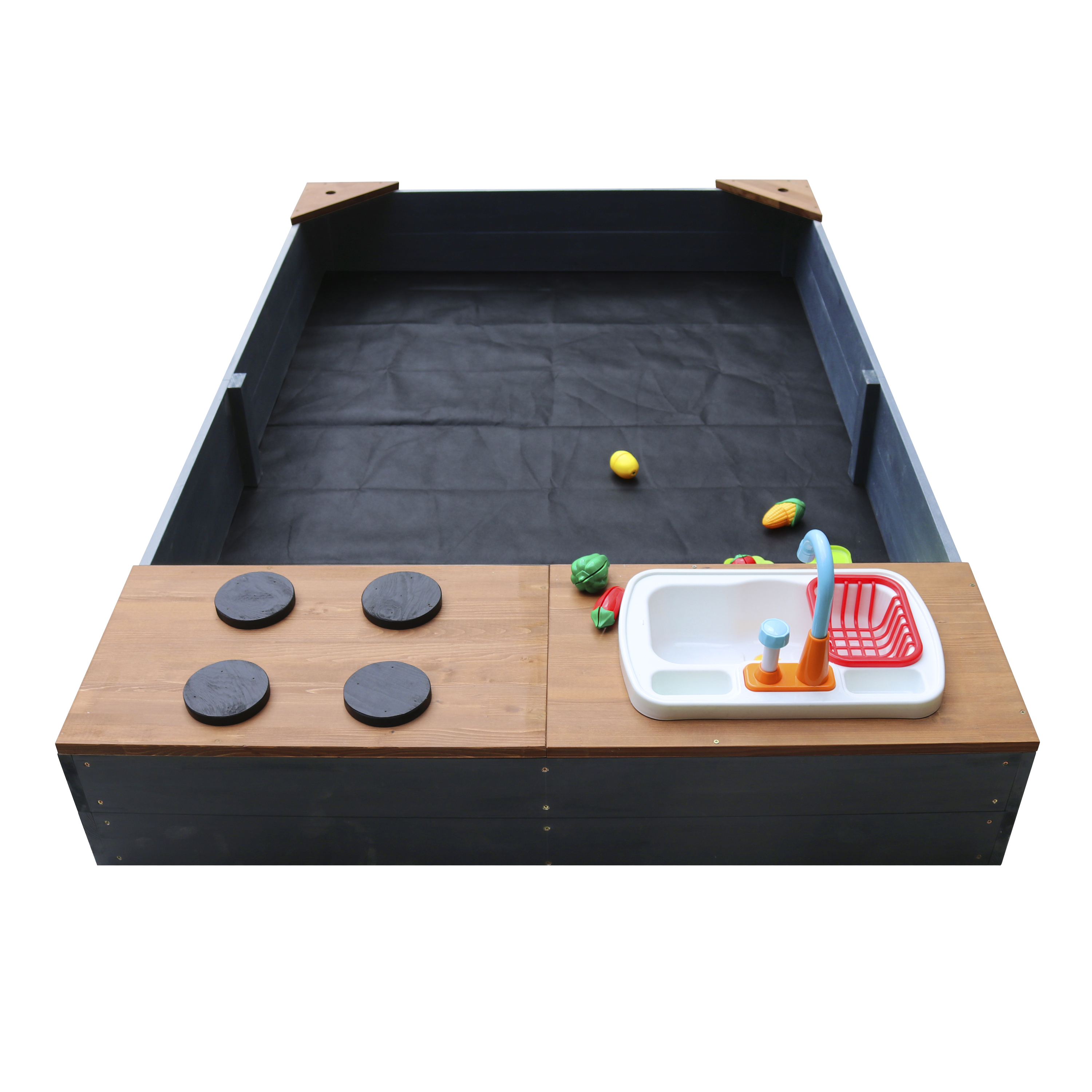 AXI Kelly Sandbox with Play Kitchen - 180 x 115 cm - Anthracite/Brown