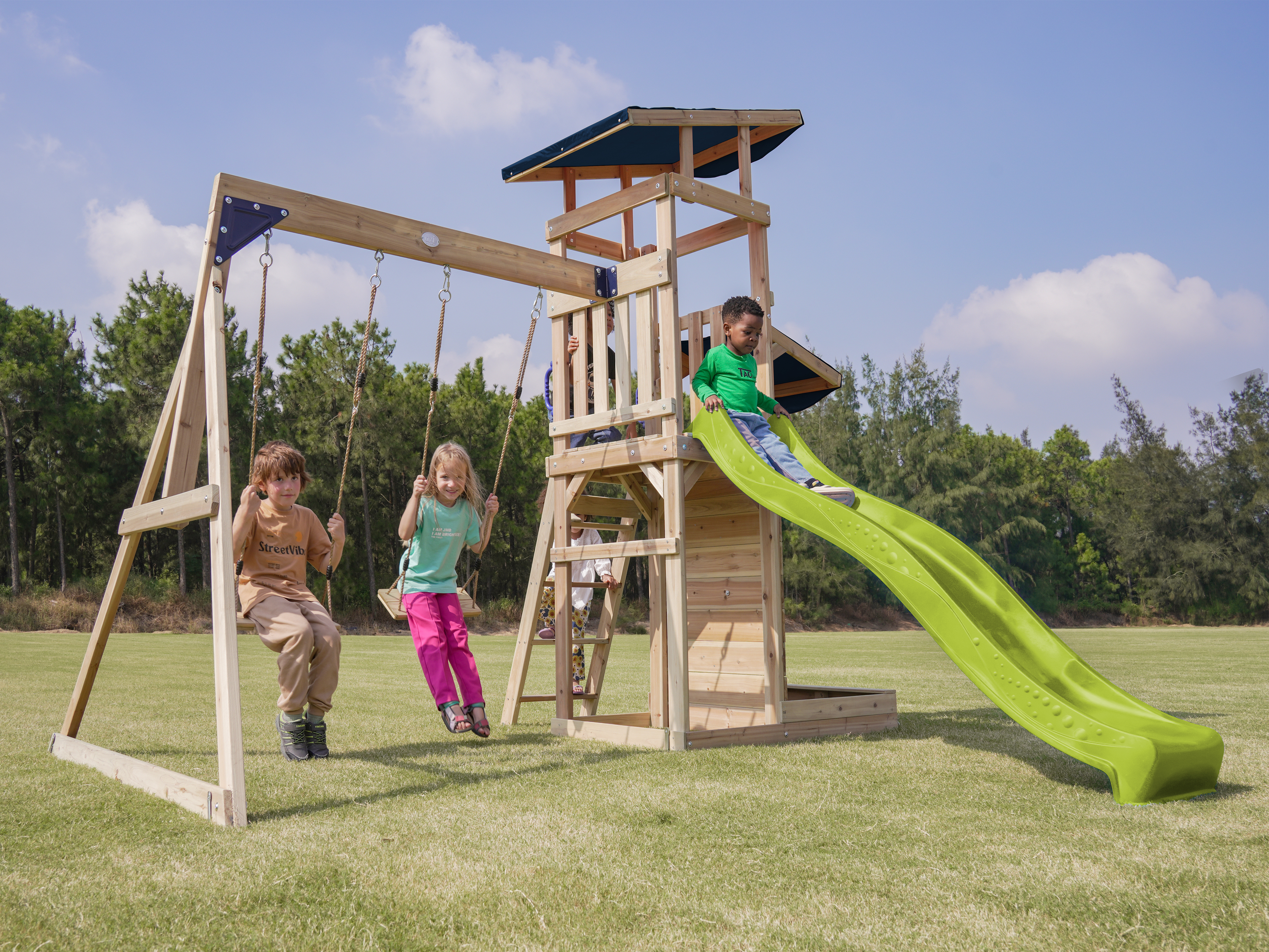 AXI Malik Climbing Frame with Double Swing Set - Lime Green Slide