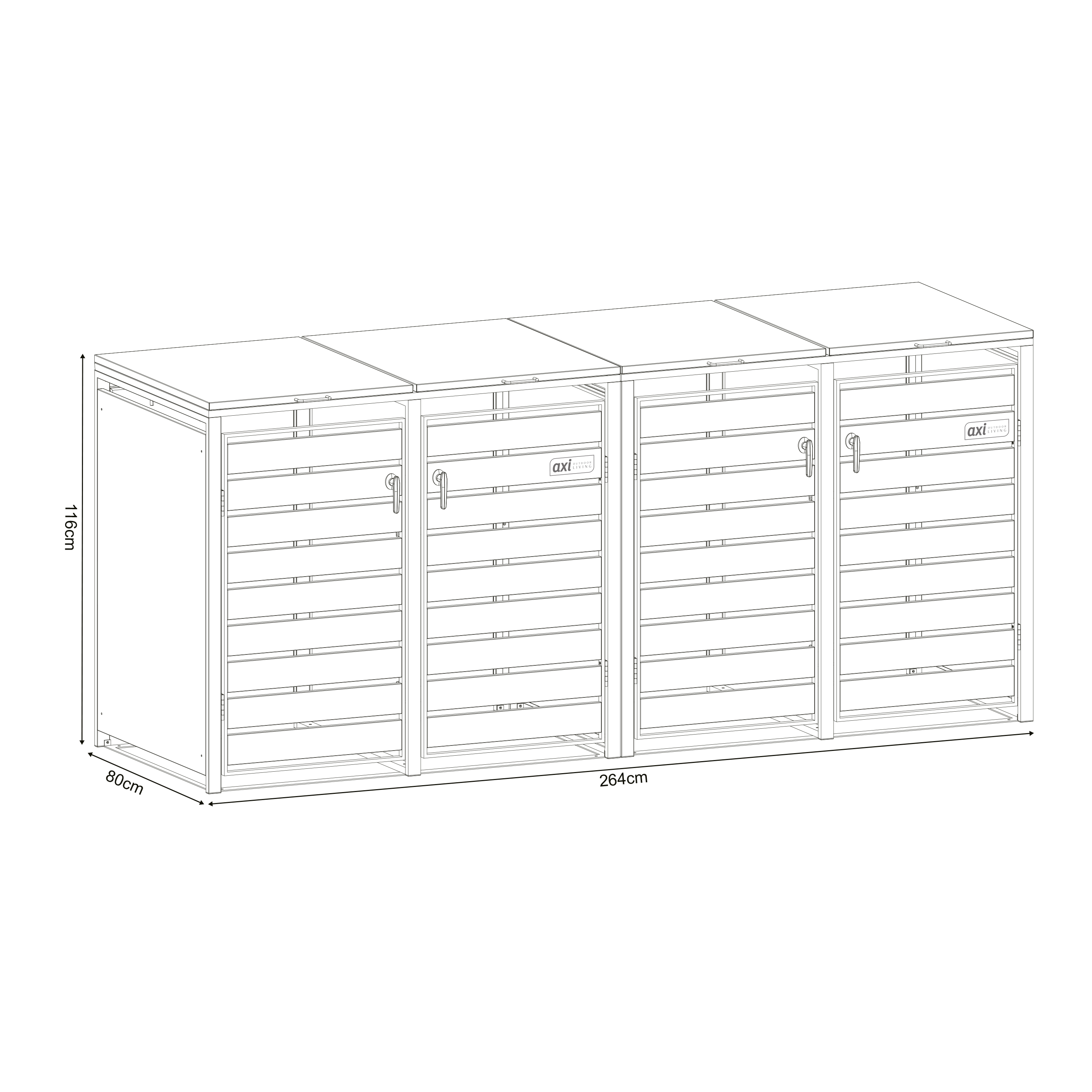 AXI Lucas Containerombouw van Metaal Antraciet/Houtlook - 4 containers
