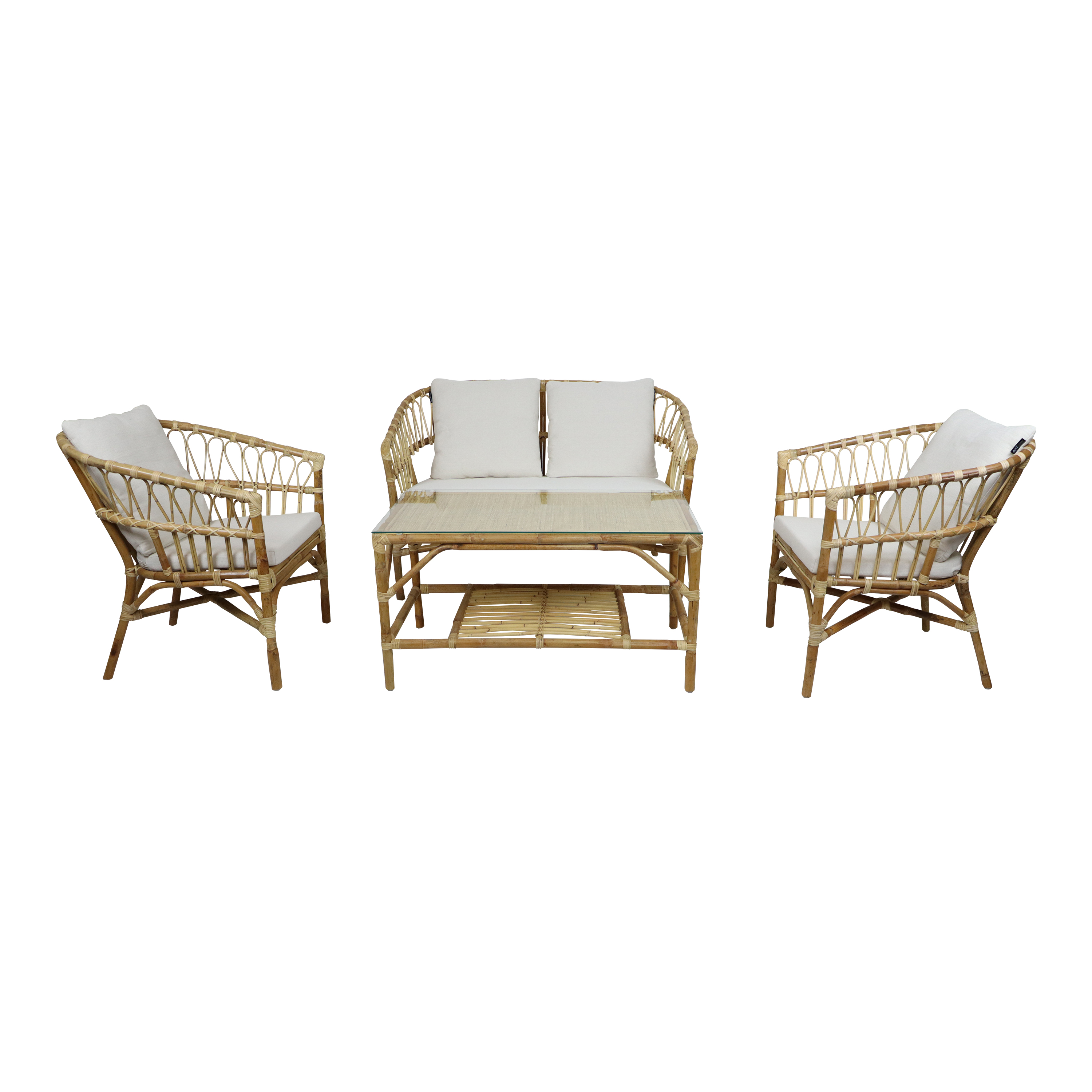 AXI Mary Rattan Lounge Set – 4-Piece with Sofa. Table. and 2 Chairs Natural/White