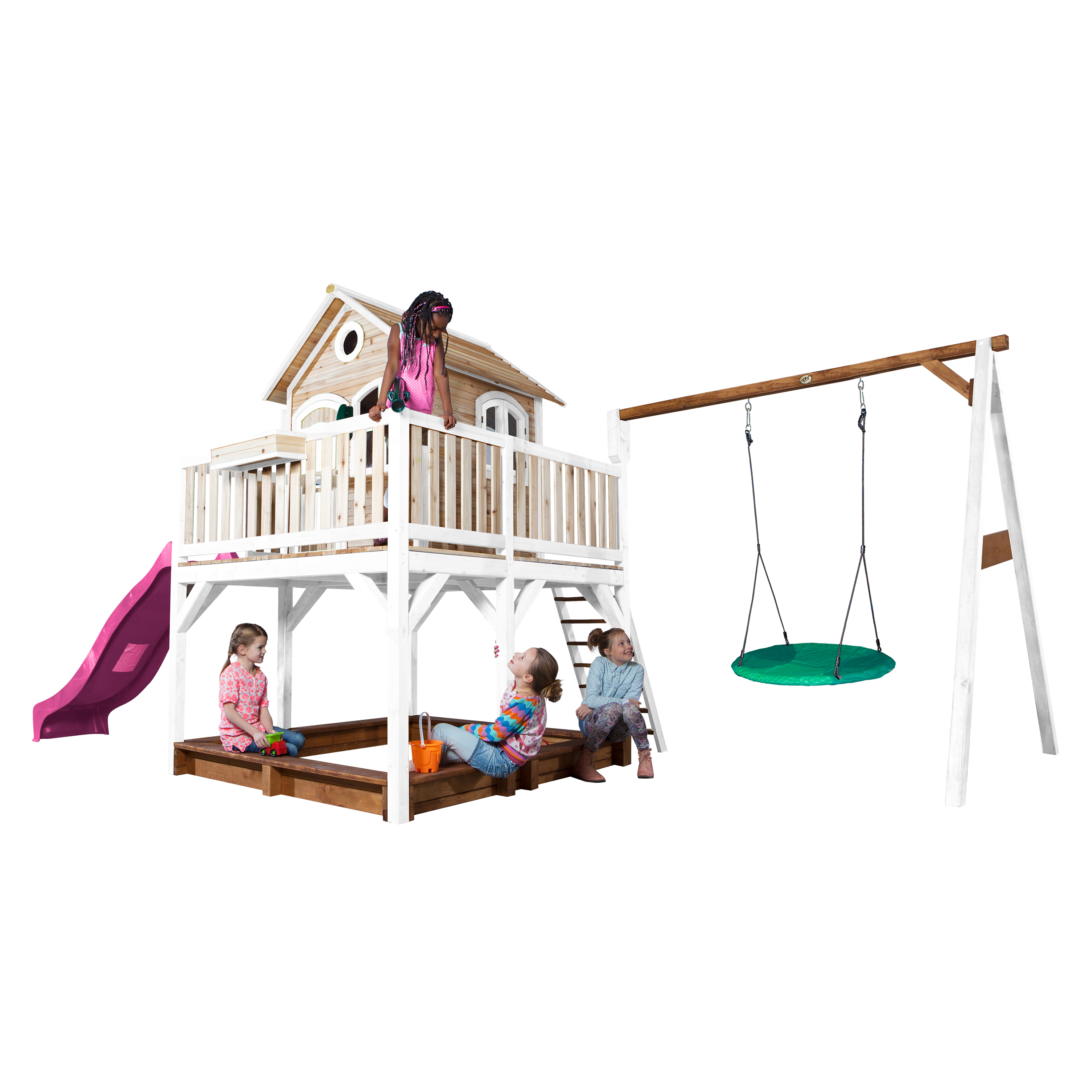 AXI Liam Playhouse with Summer Nest Swing Set Brown/White - Purple Slide