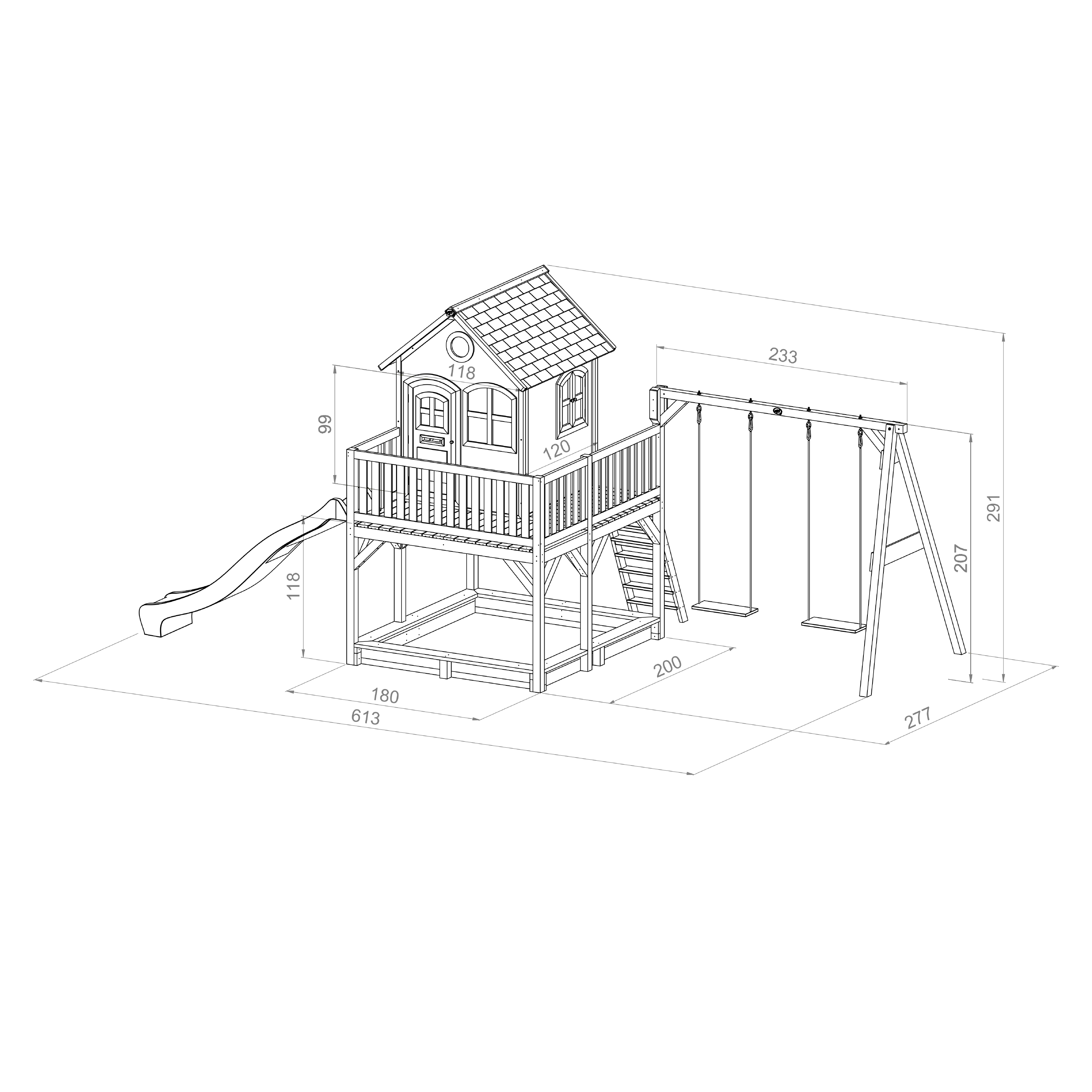 AXI Liam Playhouse with Double Swing Set Brown/White - Lime Green Slide-8717973933502 AXI Liam Playhouse with Double Swing Set Brown/White - Lime Green Slide