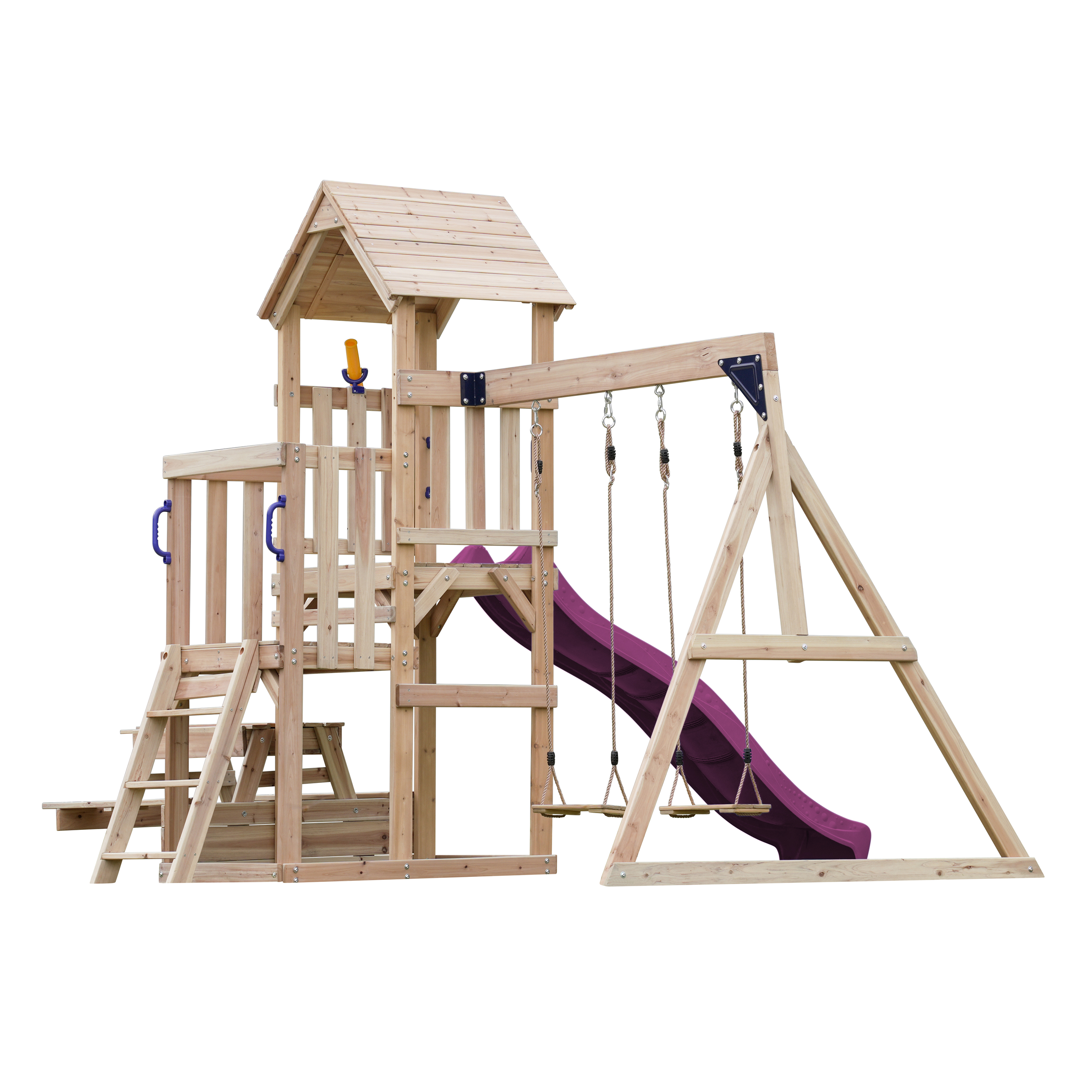 AXI Mette Playground with Double Swing Brown - Purple Slide 
