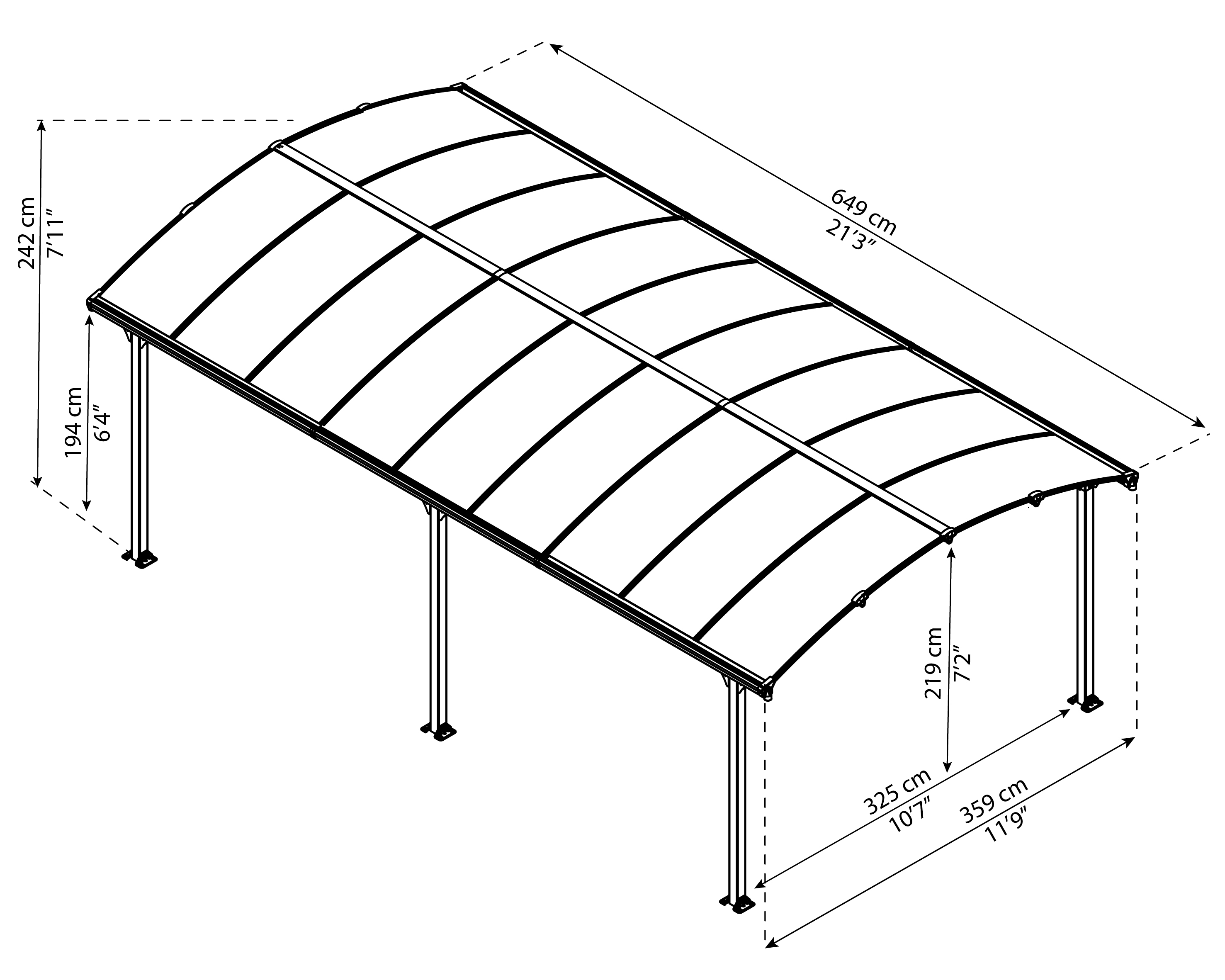 Canopia Arcadia  650X360 cm Carport Enkel Donkergrijs Brons