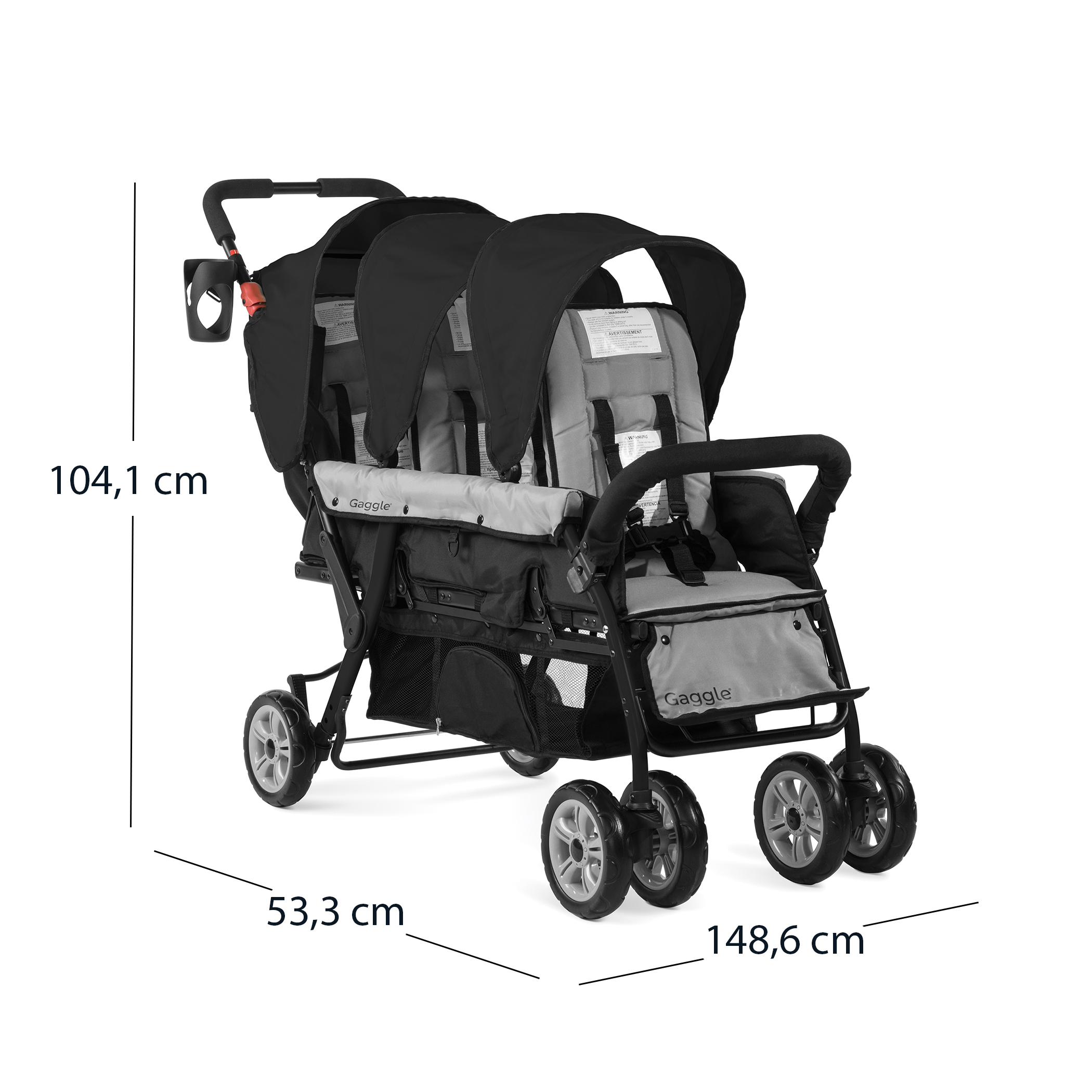 Gaggle Compass kinderwagen / buggy voor 3 kinderen in zwart
