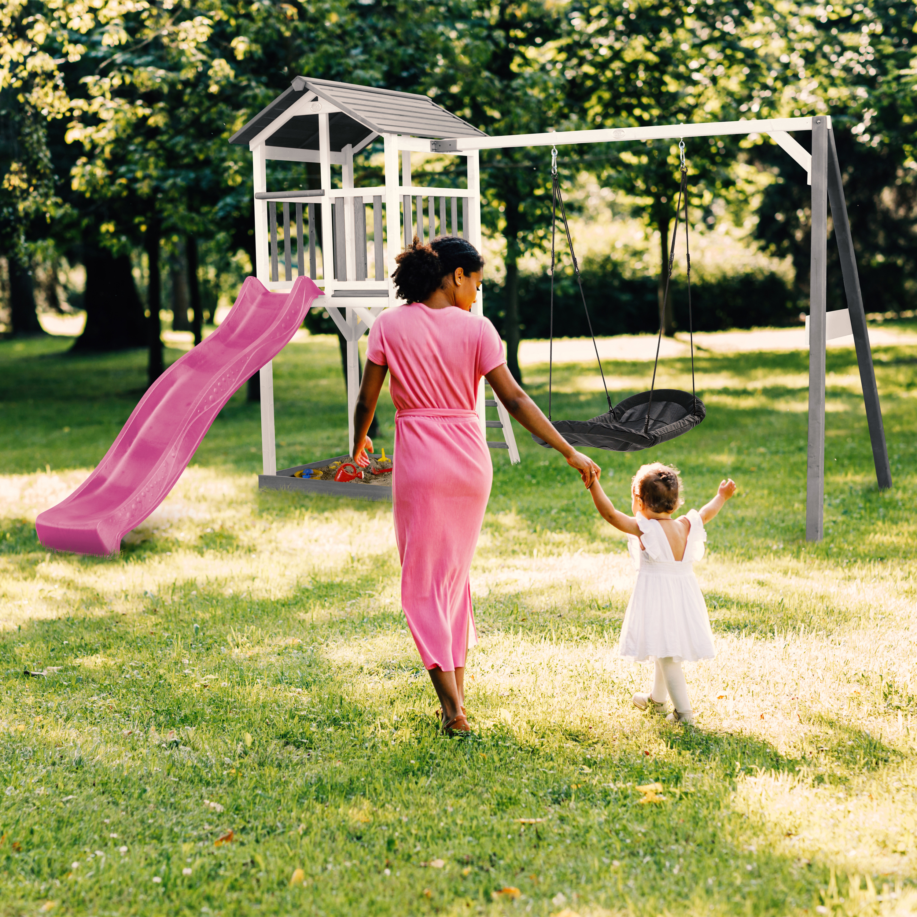 AXI Beach Tower with Roxy Nest Swing Set Grey/White - Purple Slide