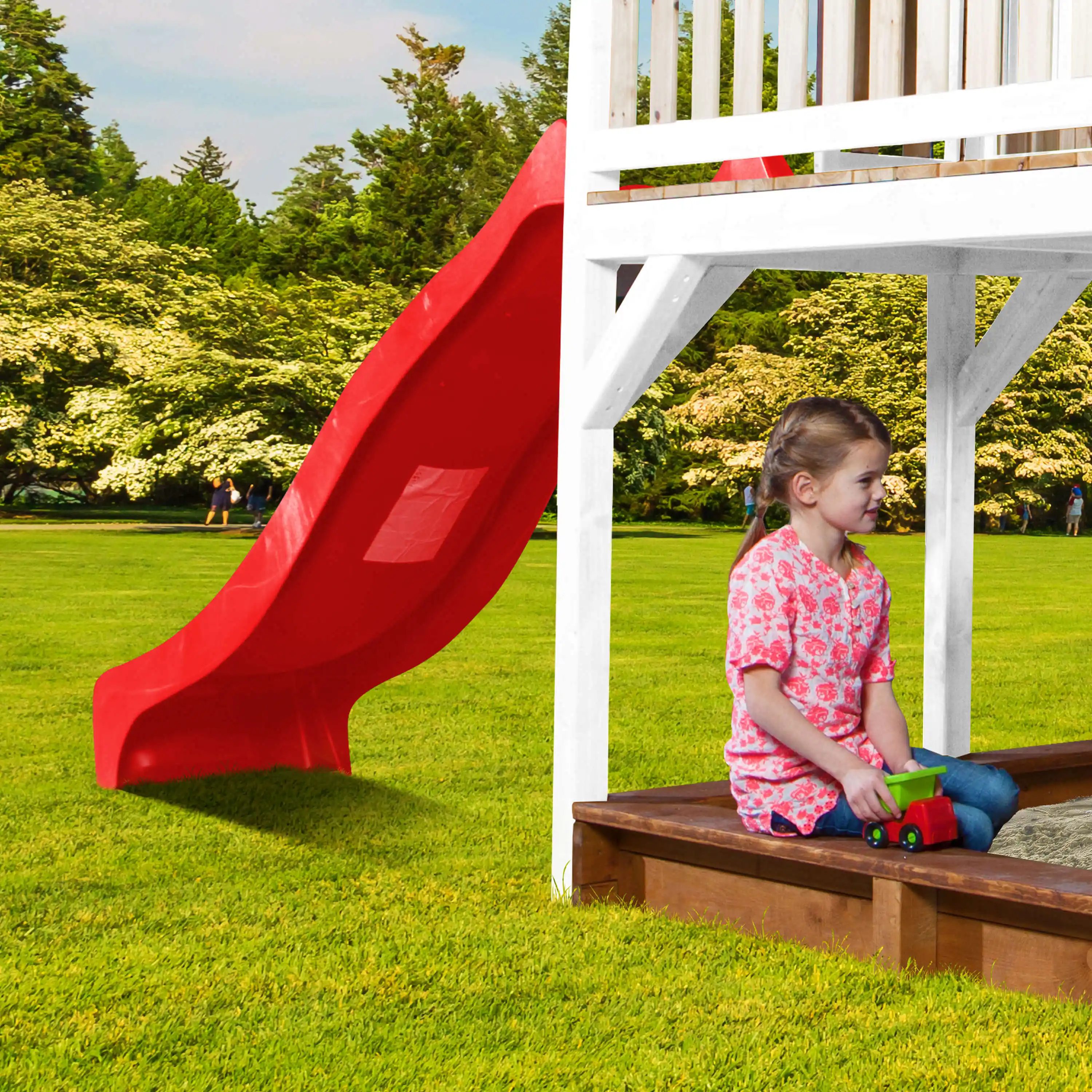 AXI Liam Speelhuis met Summer Nestschommel Bruin/wit - Rode Glijbaan