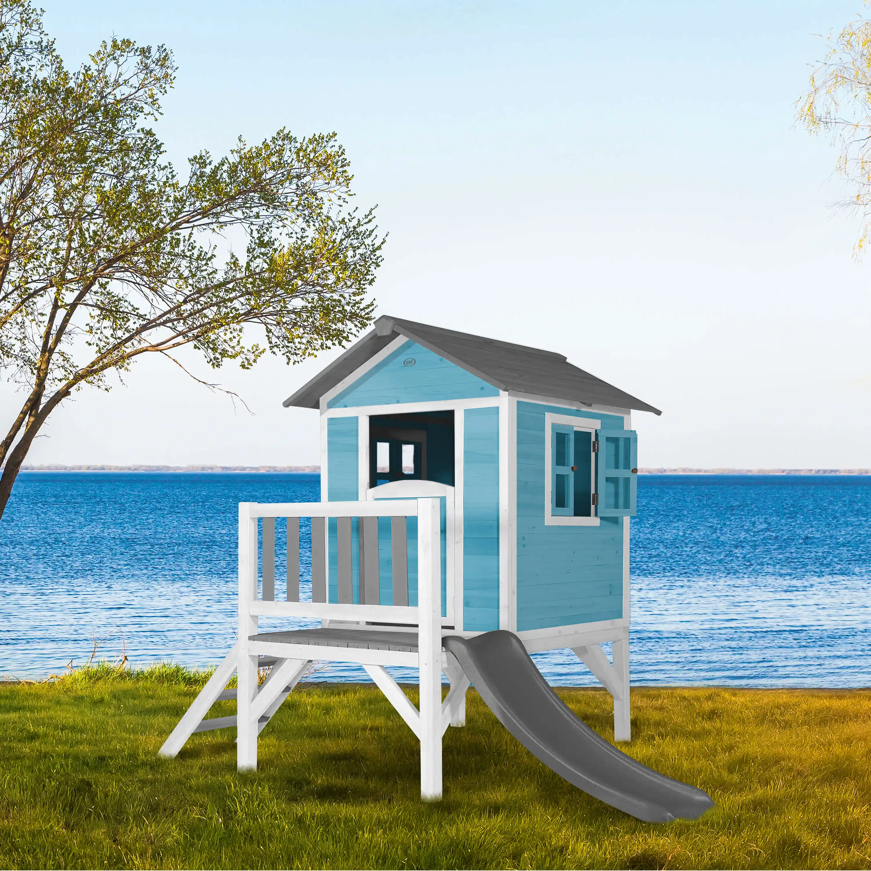 AXI Lodge XL Speelhuis Caribisch Blauw - Grijze Glijbaan