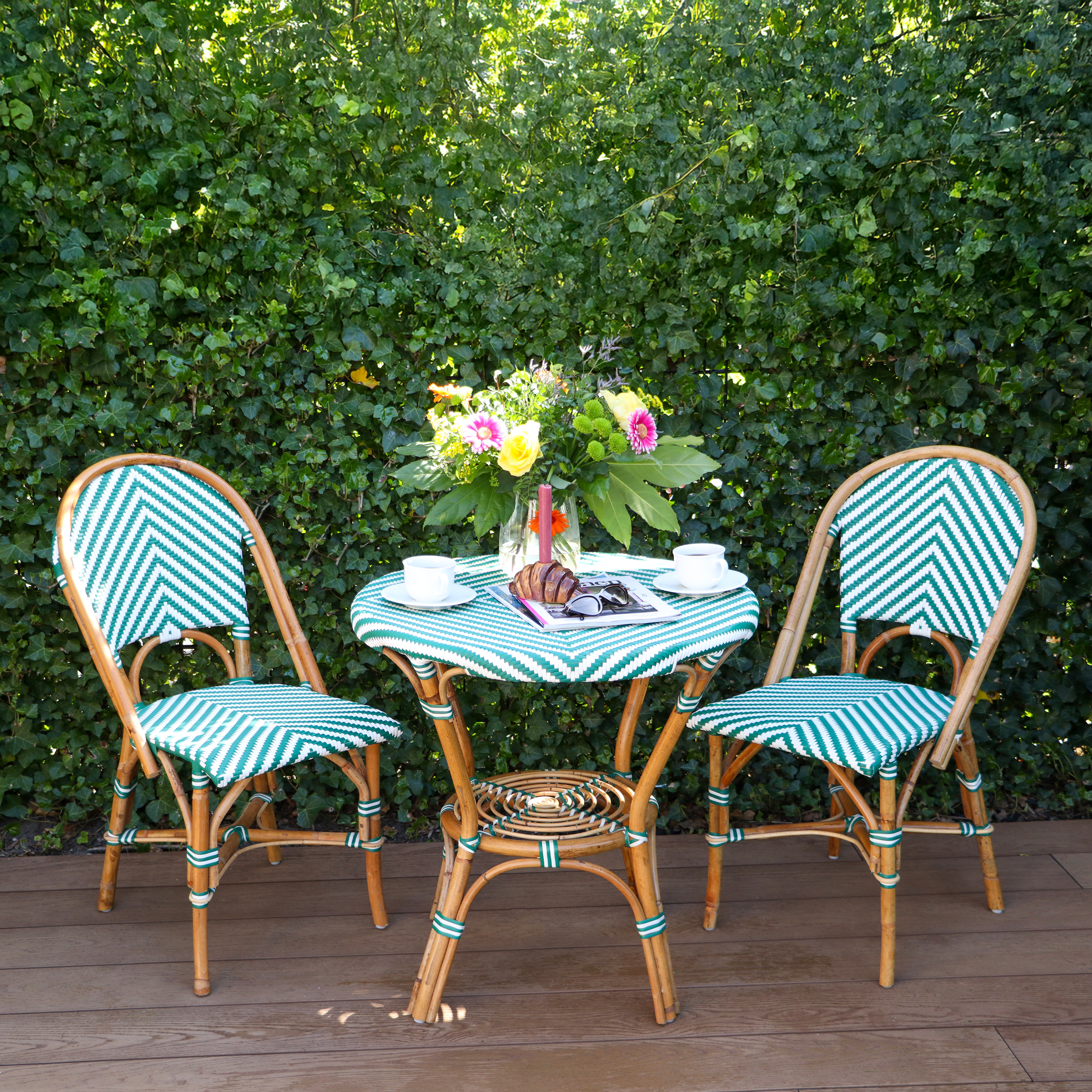 AXI Jacqueline Rattan Bistro Set Green/White