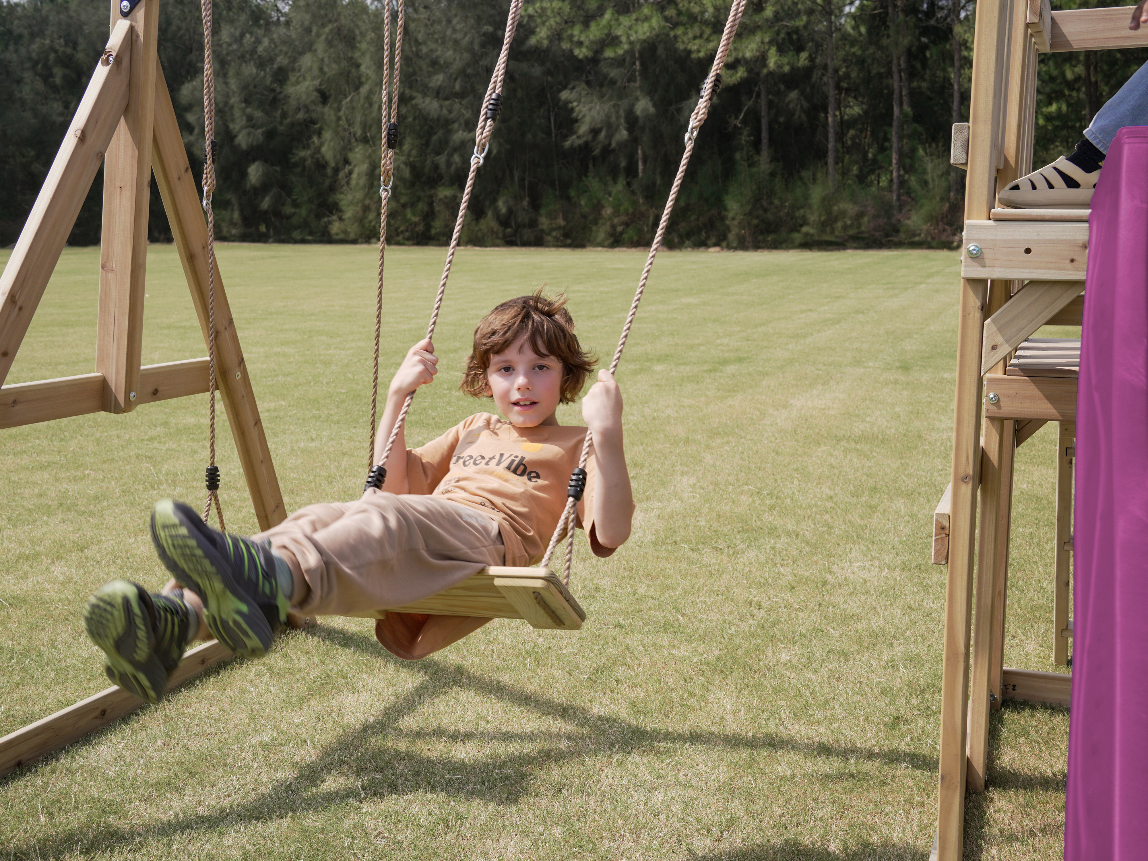 AXI Mette Playground with Double Swing Brown - Purple Slide 