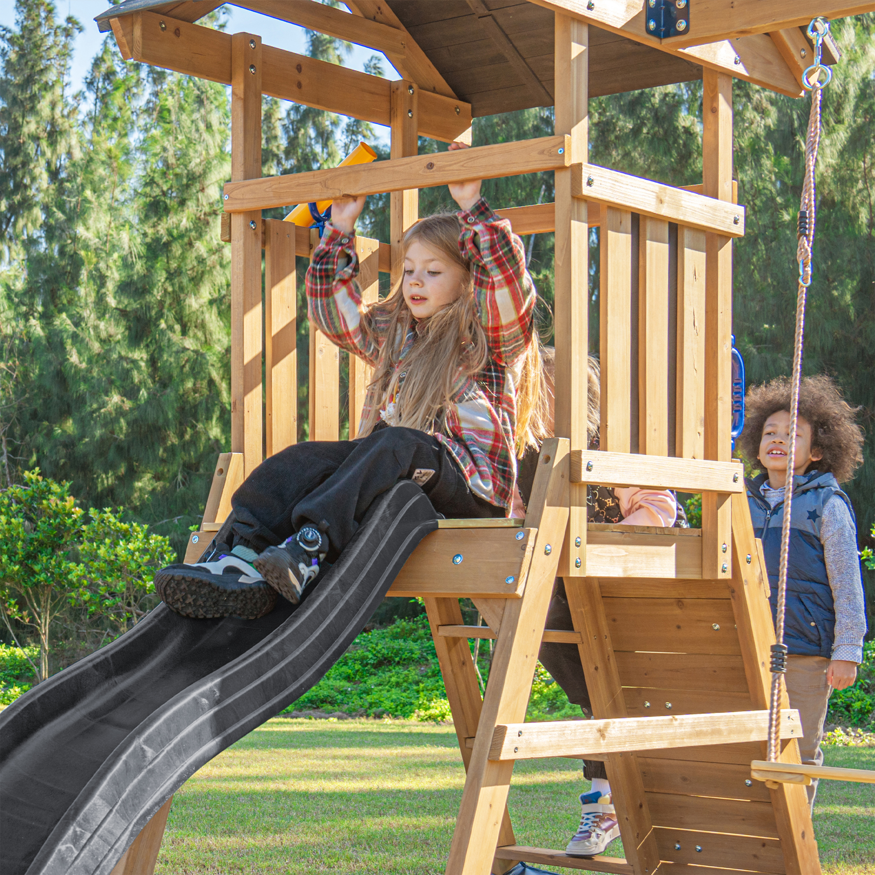 AXI Mia Climbing Frame with Double Swing Set – Grey Slide-8720365065811 AXI Mia Climbing Frame with Double Swing Set – Grey Slide