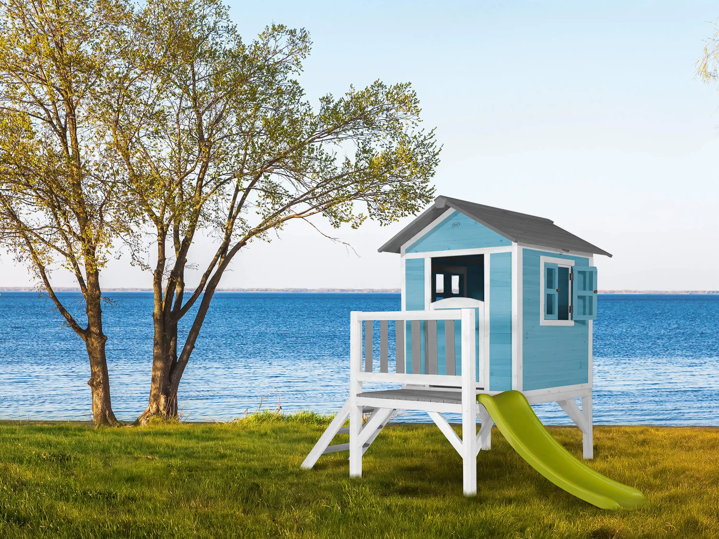 AXI Lodge XL Speelhuis Caribisch Blauw - Limoen groene Glijbaan