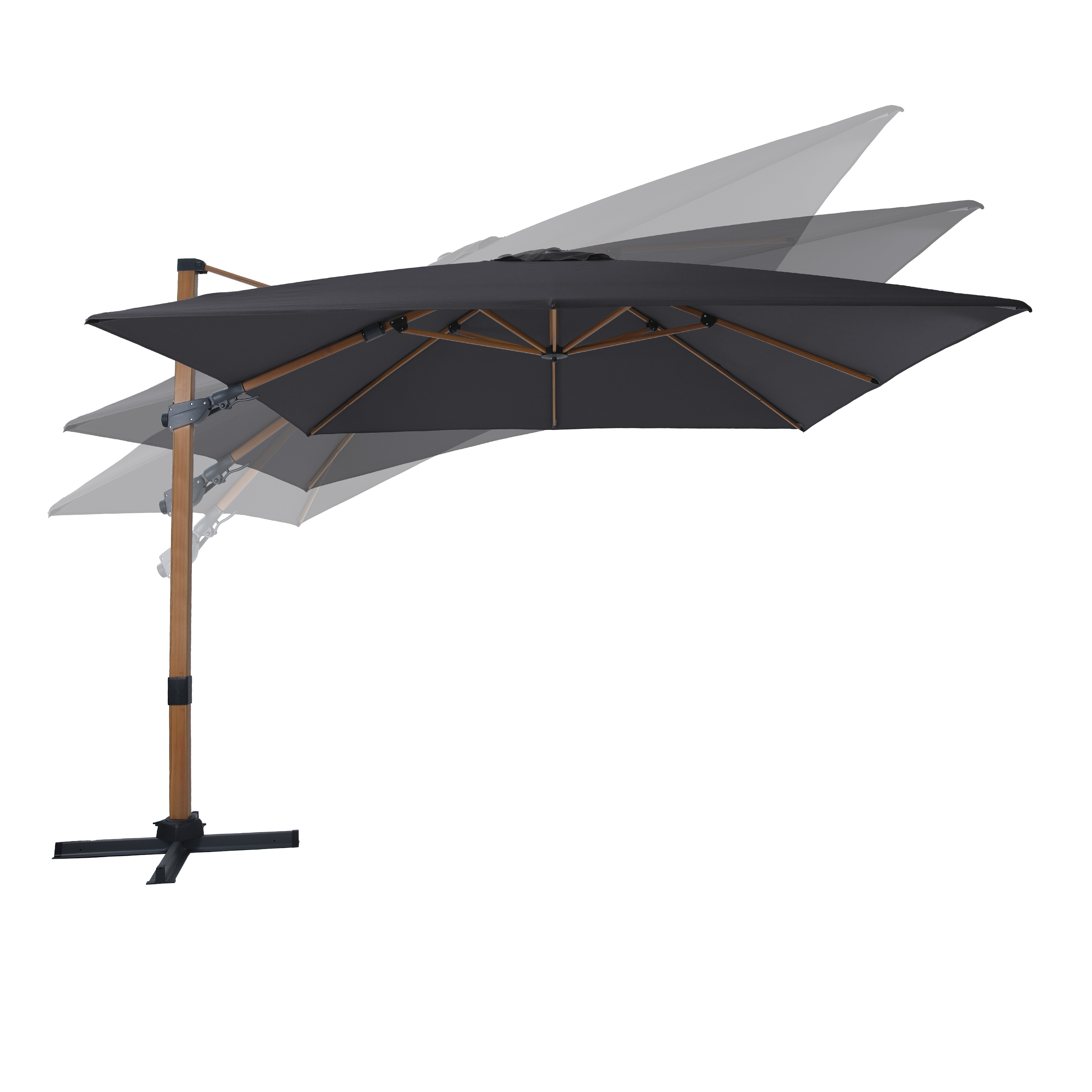 AXI Apollo Premium Cantilever Parasol 300x300cm - Wood-look/Grey-8720365063527 AXI Apollo Premium Cantilever Parasol 300x300cm - Wood-look/Grey