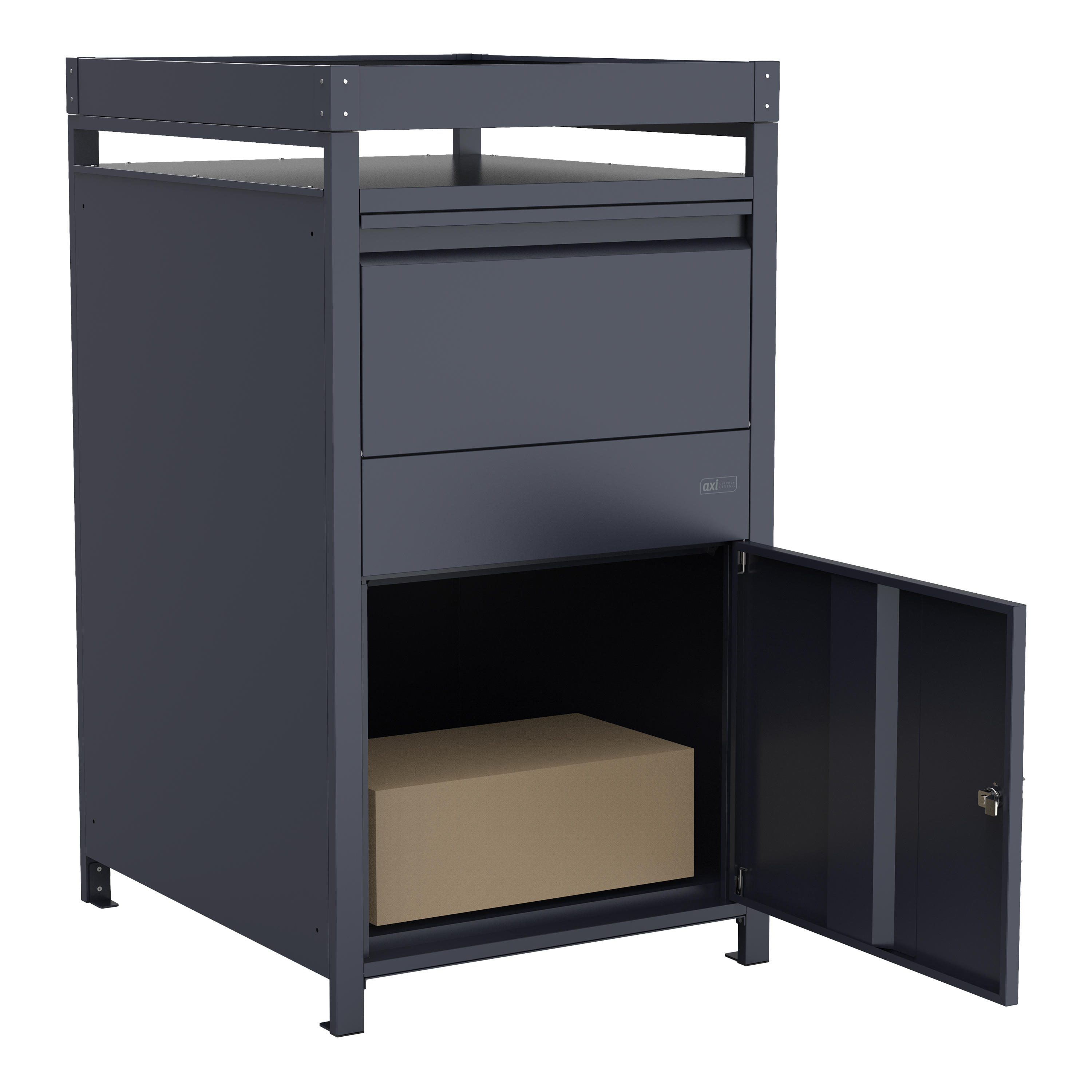 AXI Leon Bin Storage with Louis Parcel Postbox Anthracite – 4 Garbage Bins