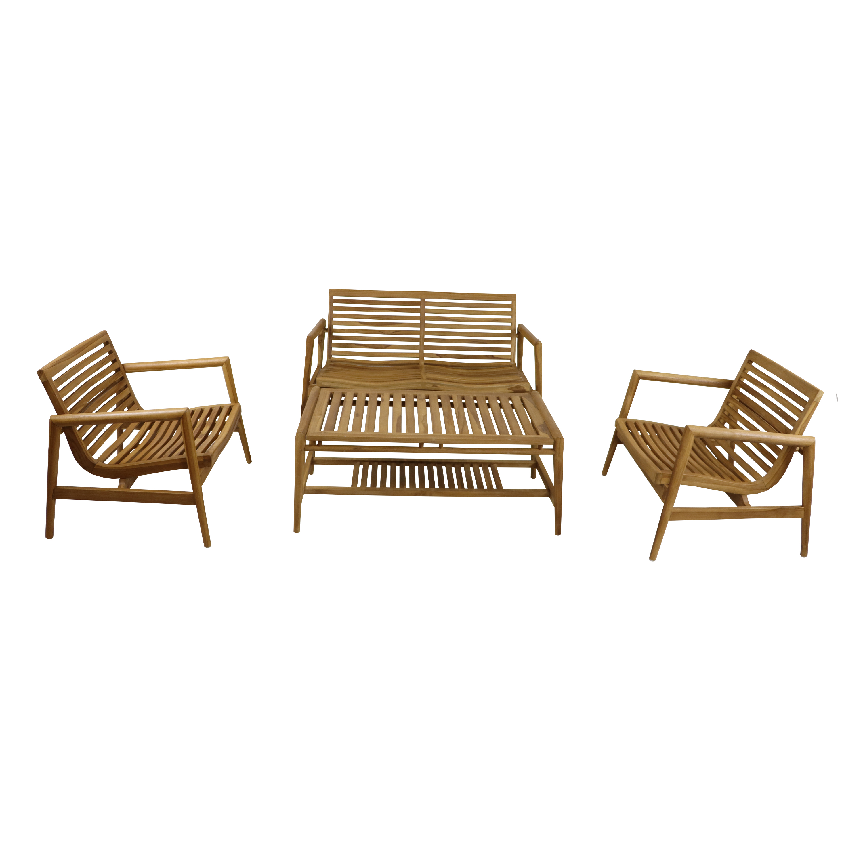 AXI June Lounge Set 4-piece with bench. table & 2 chairs - Teak/Cream