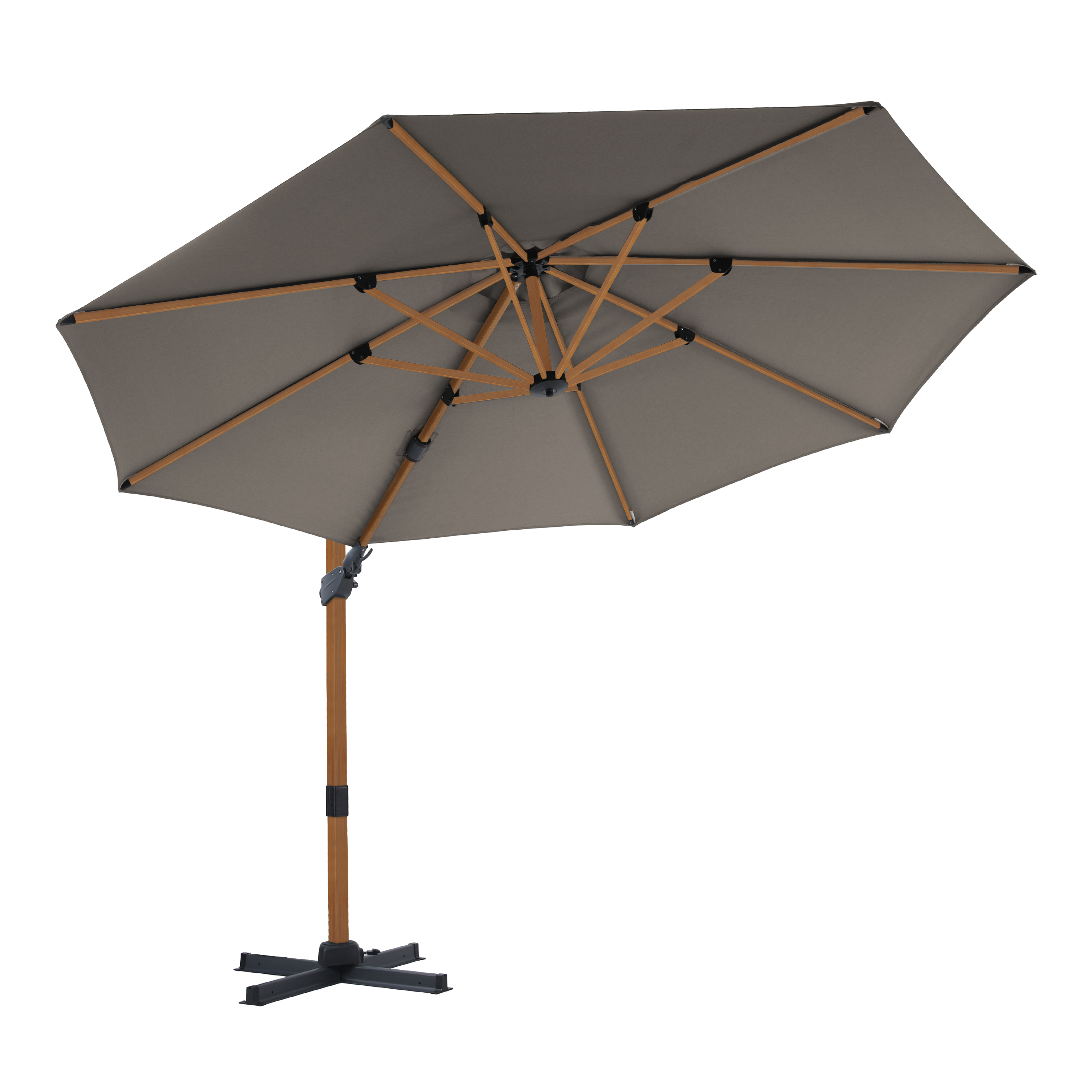 AXI Cyrus Premium Cantilever Parasol Ø 300cm Round - Wood-look/Taupe-8720365063688 AXI Cyrus Premium Cantilever Parasol Ø 300cm Round - Wood-look/Taupe