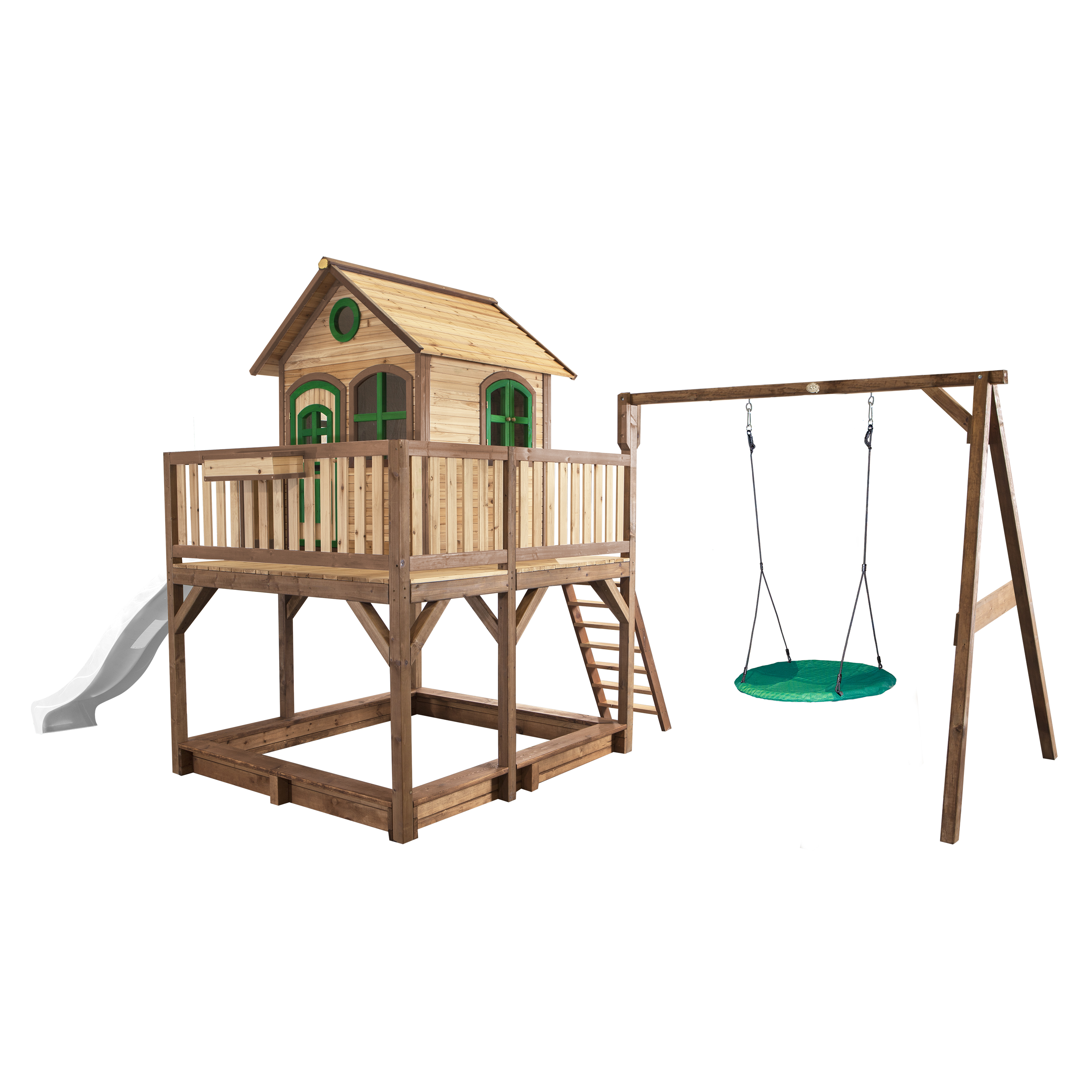 AXI Liam Playhouse with Summer Nest Swing Set Brown/Green - White Slide