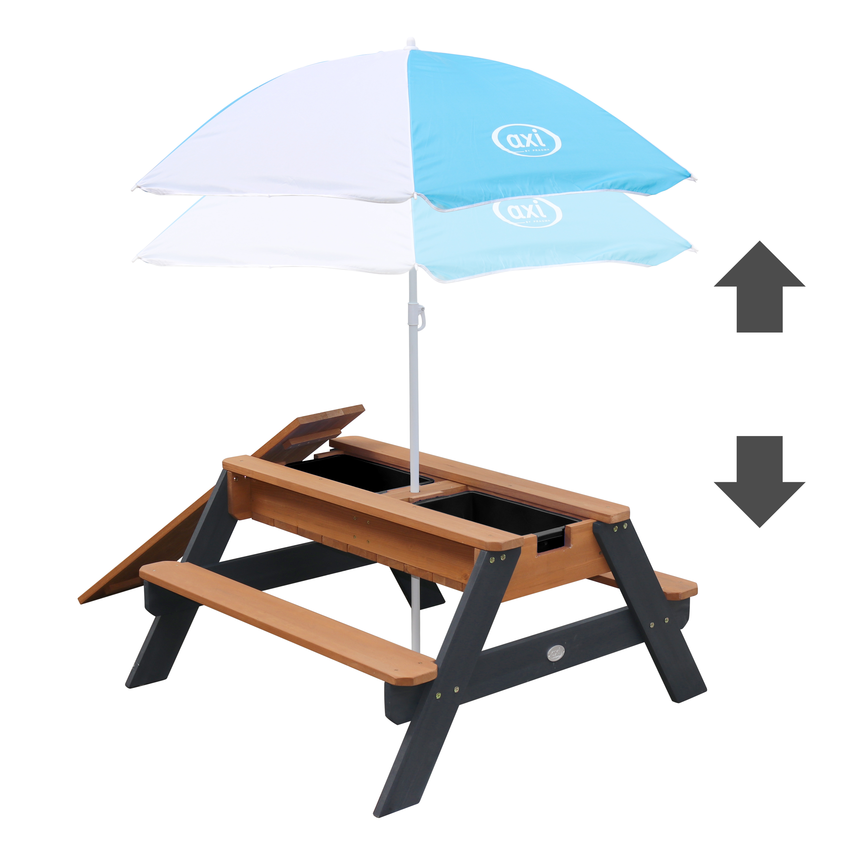 AXI Nick Sand & Water Picnic Table Anthracite/Brown - Umbrella Blue/White