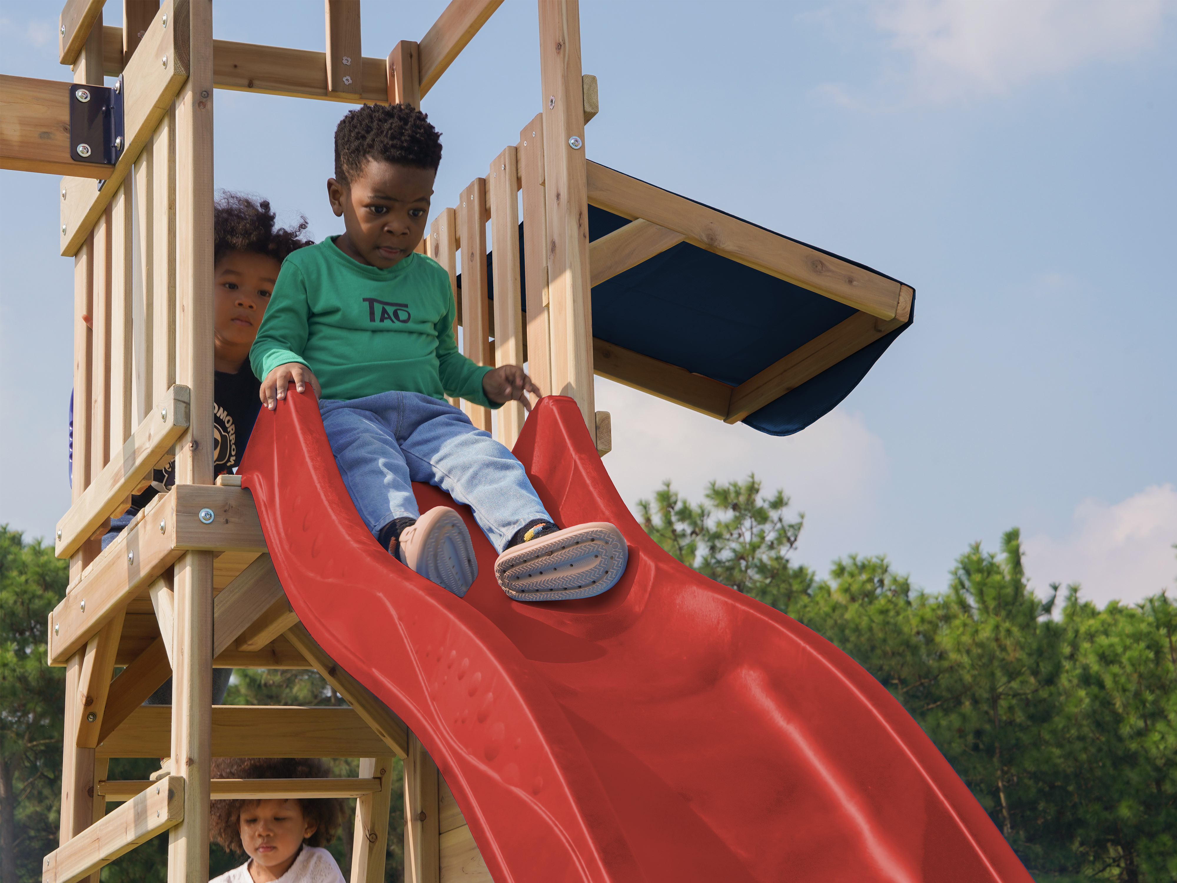 AXI Malik Climbing Frame with Double Swing Set - Red Slide