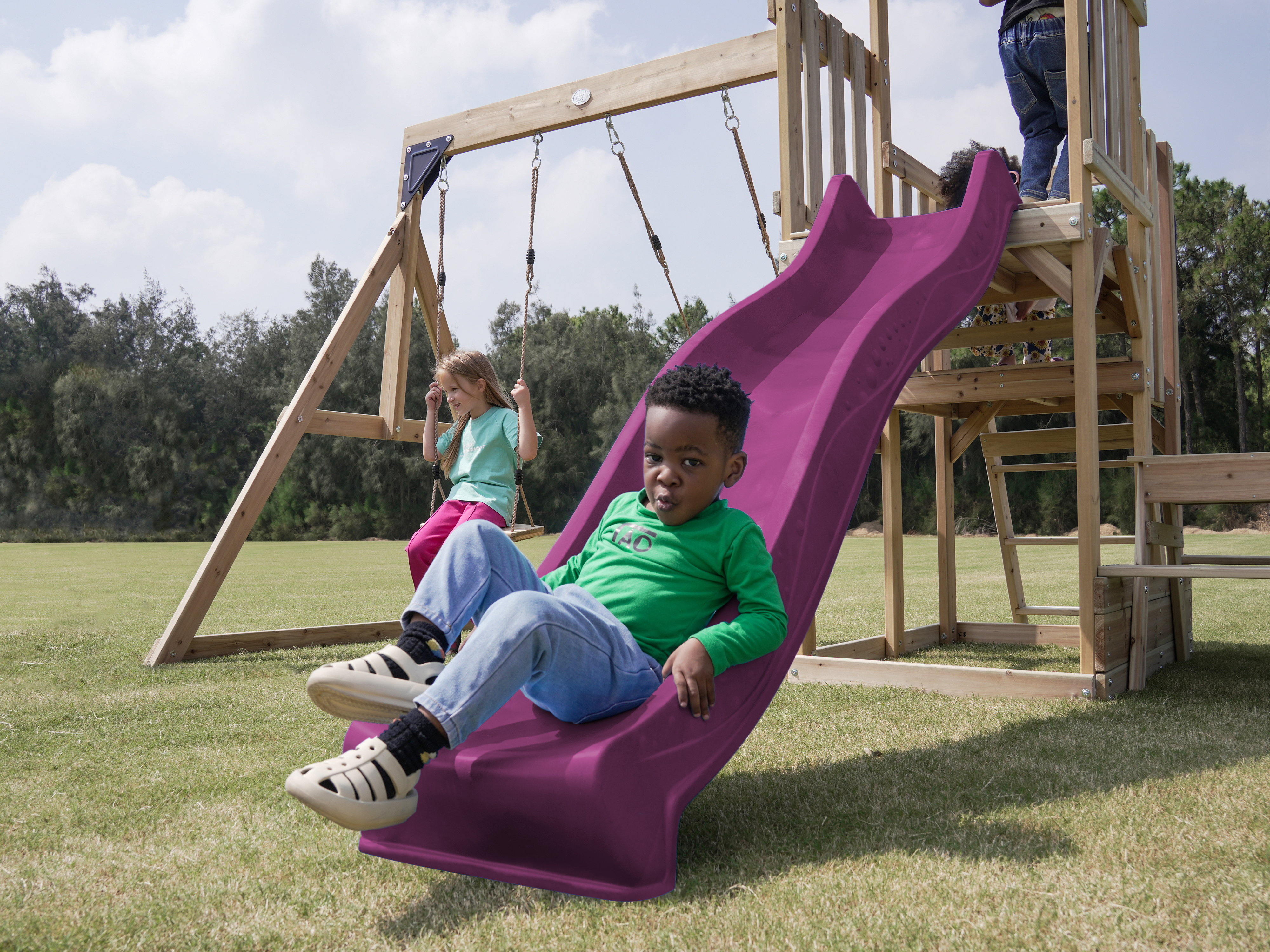 AXI Mette Playground with Double Swing Brown - Purple Slide 
