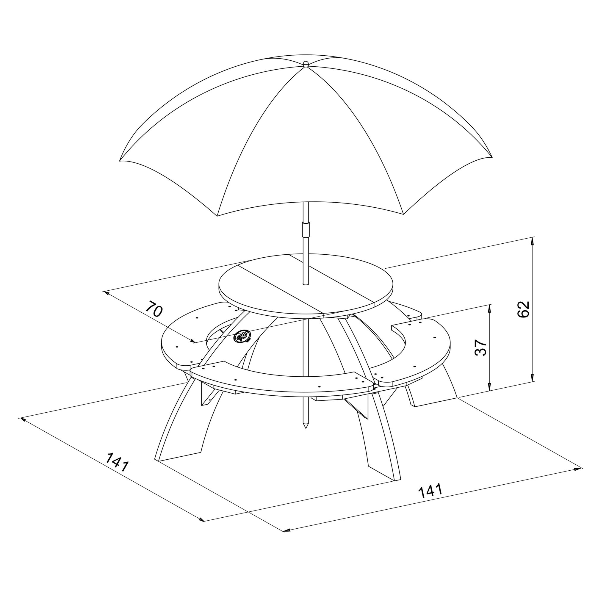 AXI Orion Picknicktafel Grijs/wit - Parasol Blauw