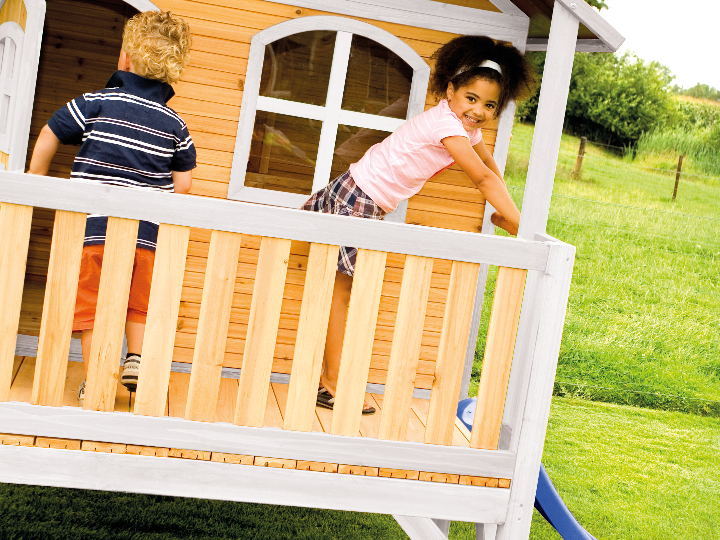 AXI Stef Playhouse Brown/White - Blue Slide