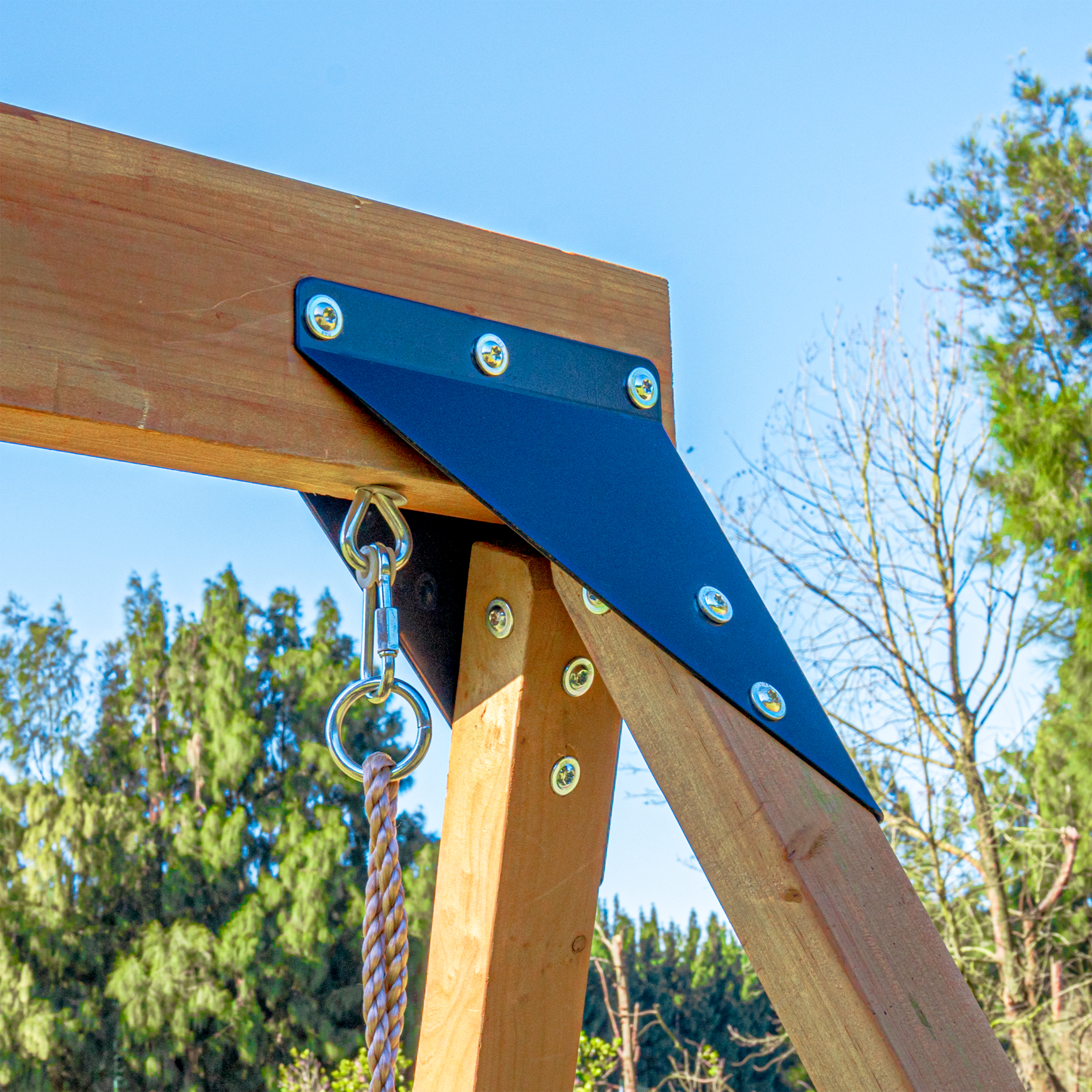 AXI Mitch Climbing Frame with Double Swing. Trapeze and Lookout Tower – Pastel Blue Slide