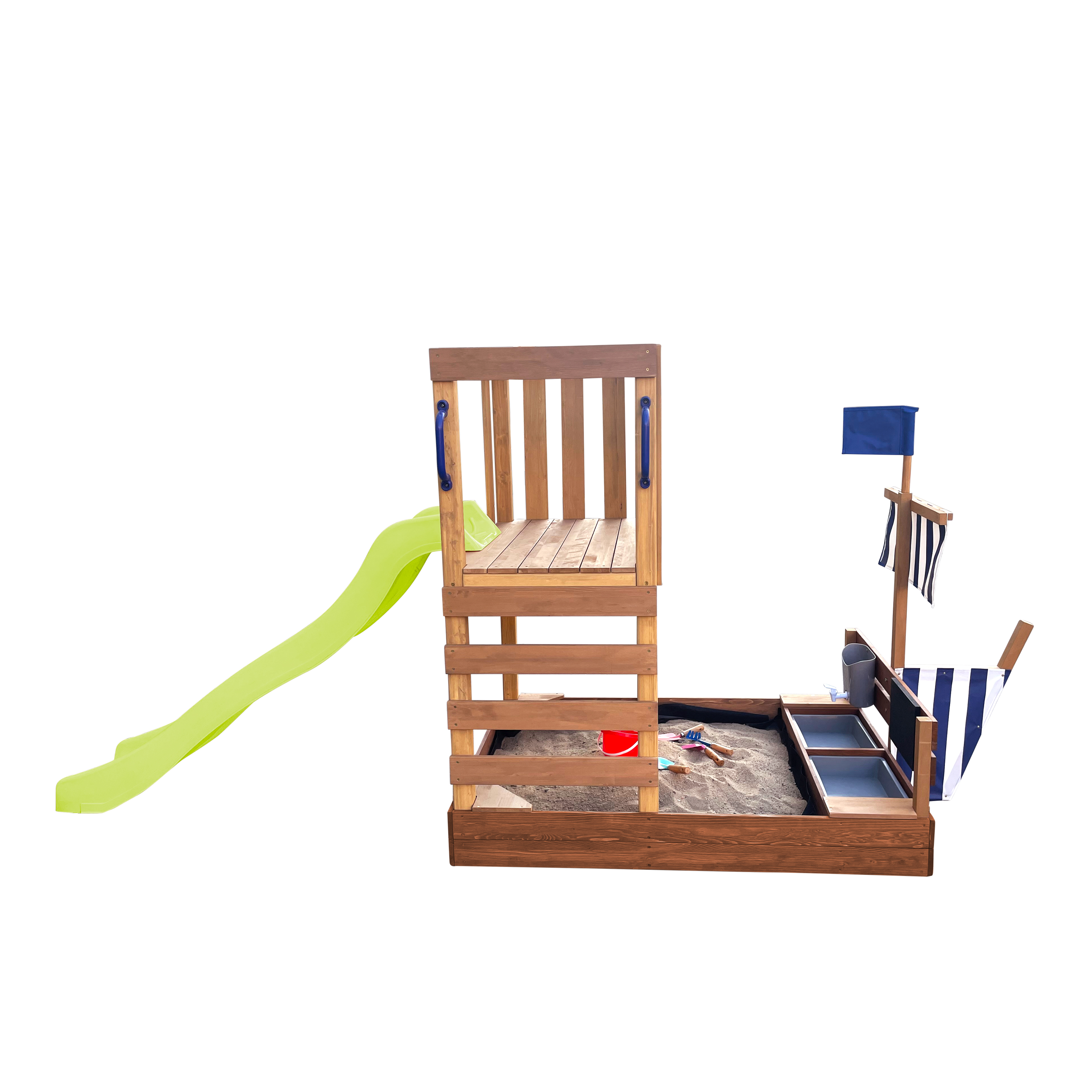 AXI Vicky Climbing Frame with Sandbox. Play Kitchen & Chalkboard – Lime Green Slide