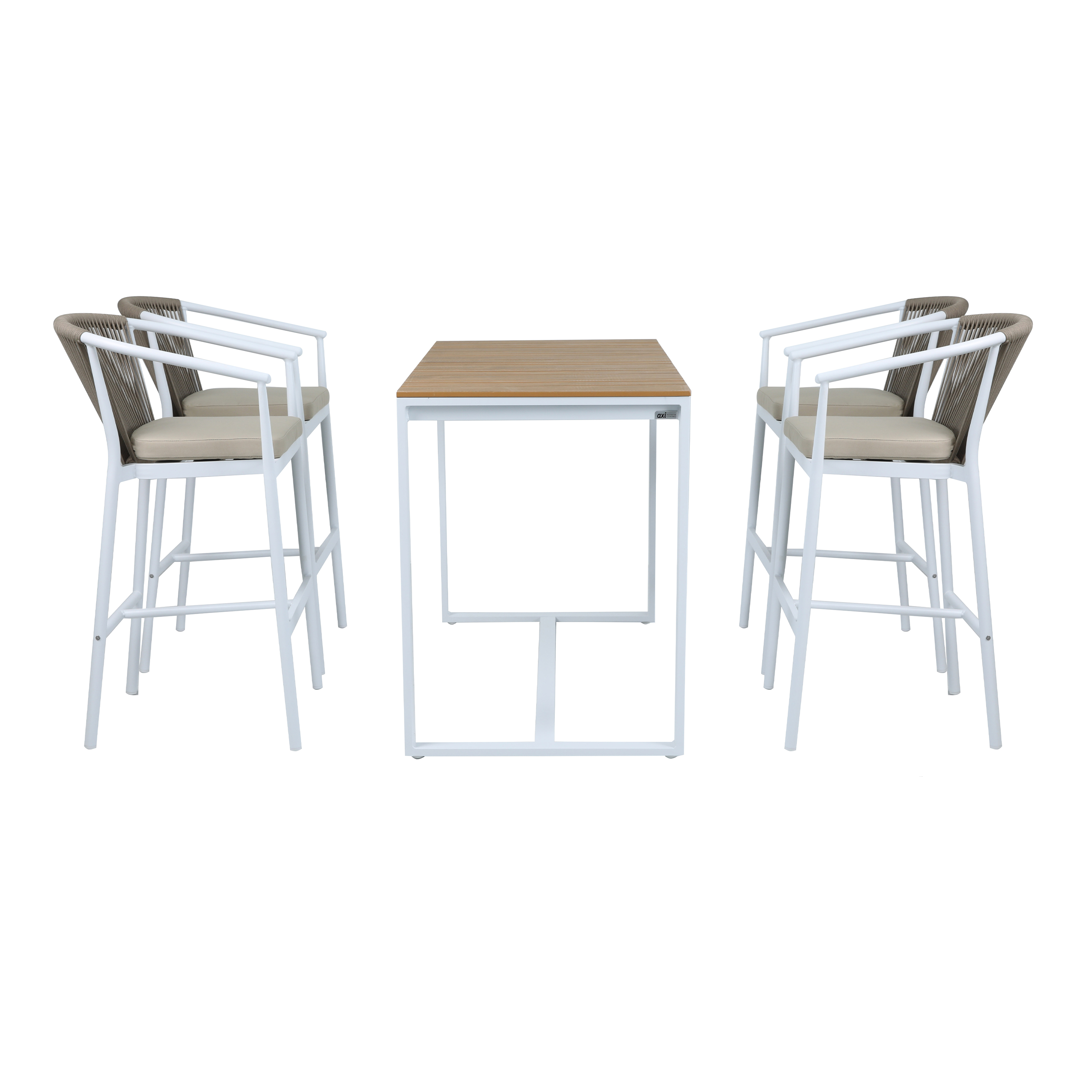 AXI Ravi Bar Set with 4 bar stools - White/Teak-look Polywood