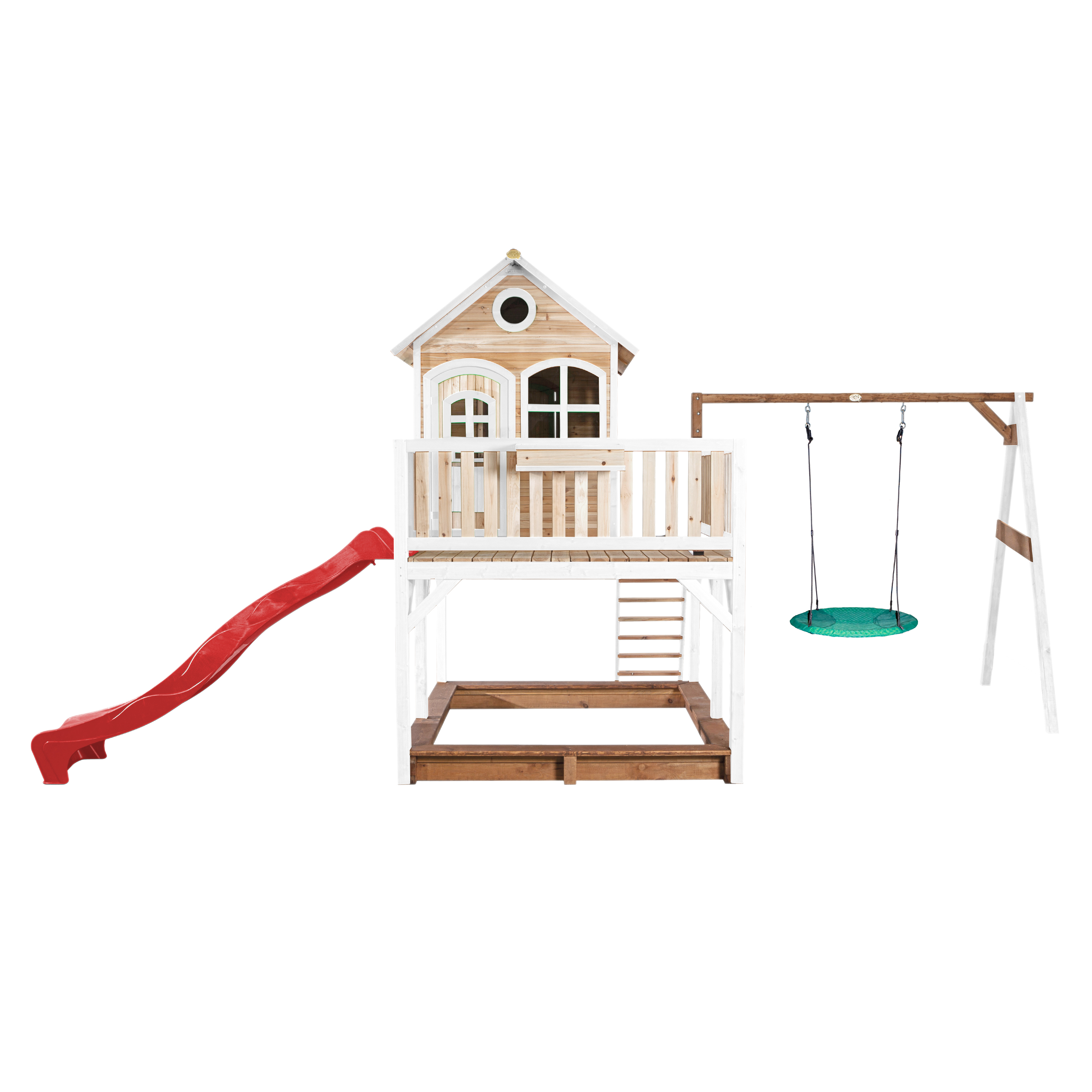 AXI Liam Playhouse with Summer Nest Swing Set Brown/White - Red Slide