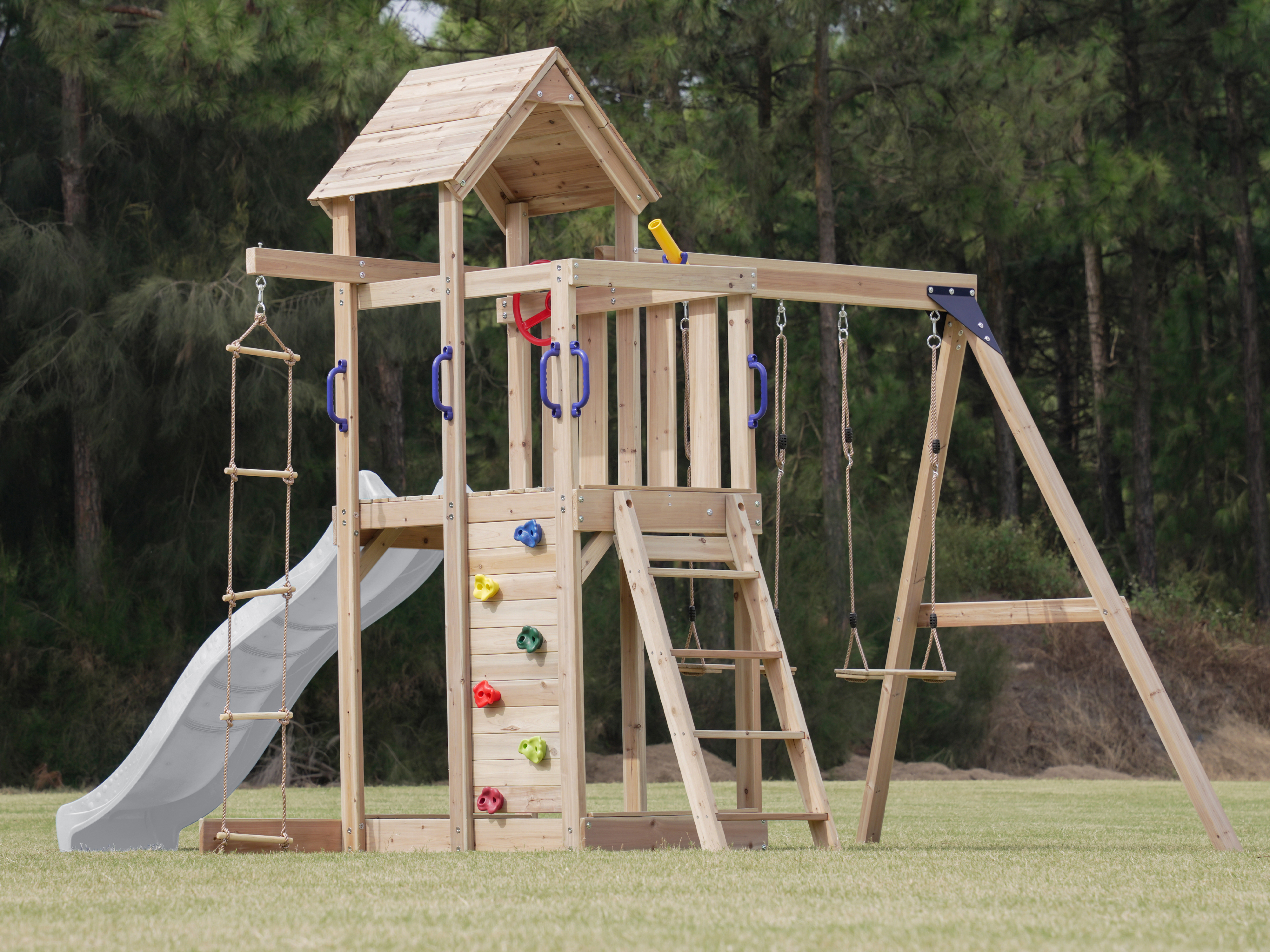 AXI Moos Climbing Frame with Double Swing Set - White Slide-8720365064531 AXI Moos Climbing Frame with Double Swing Set - White Slide