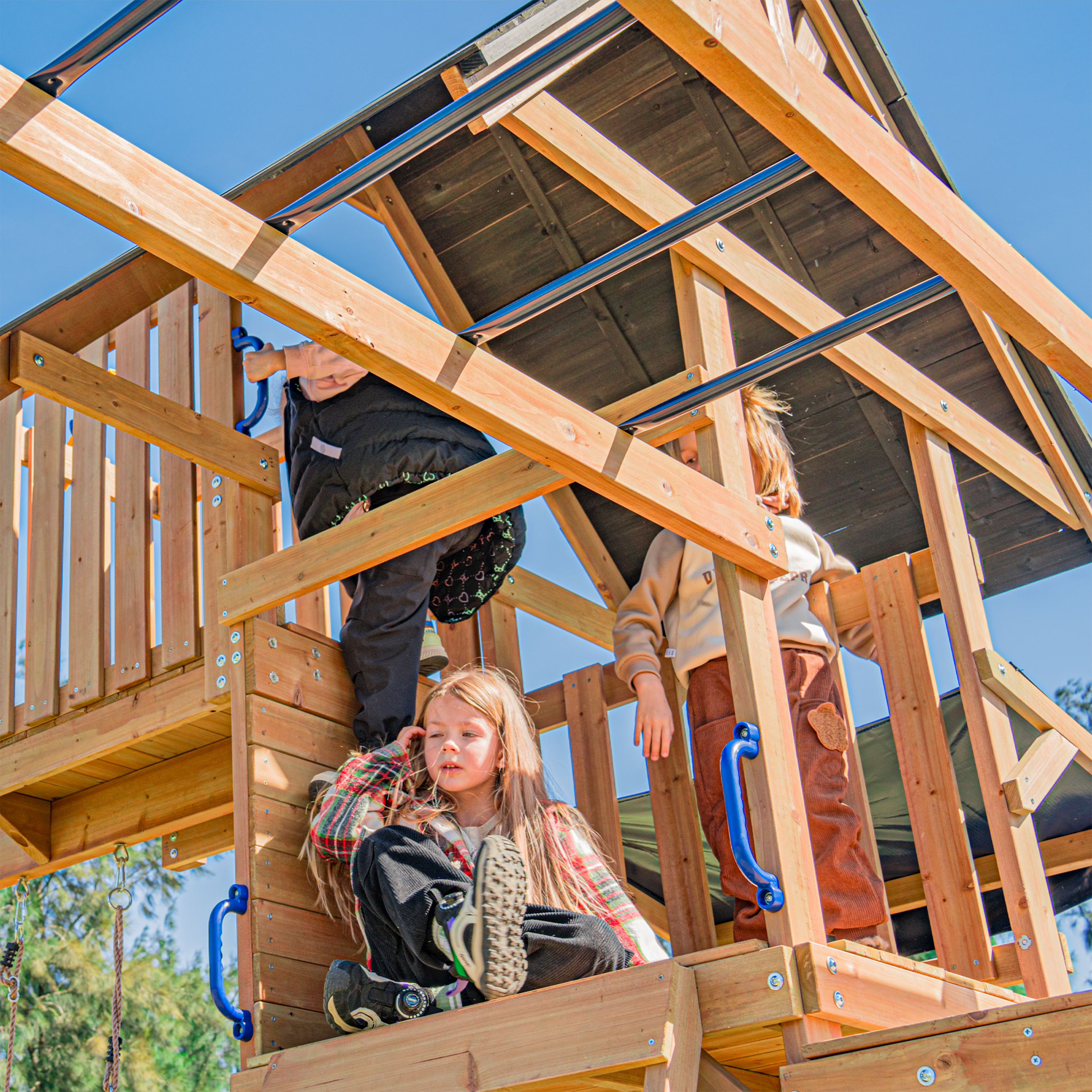 AXI Mitch Climbing Frame with Double Swing. Trapeze and Lookout Tower – Lime Green Slide