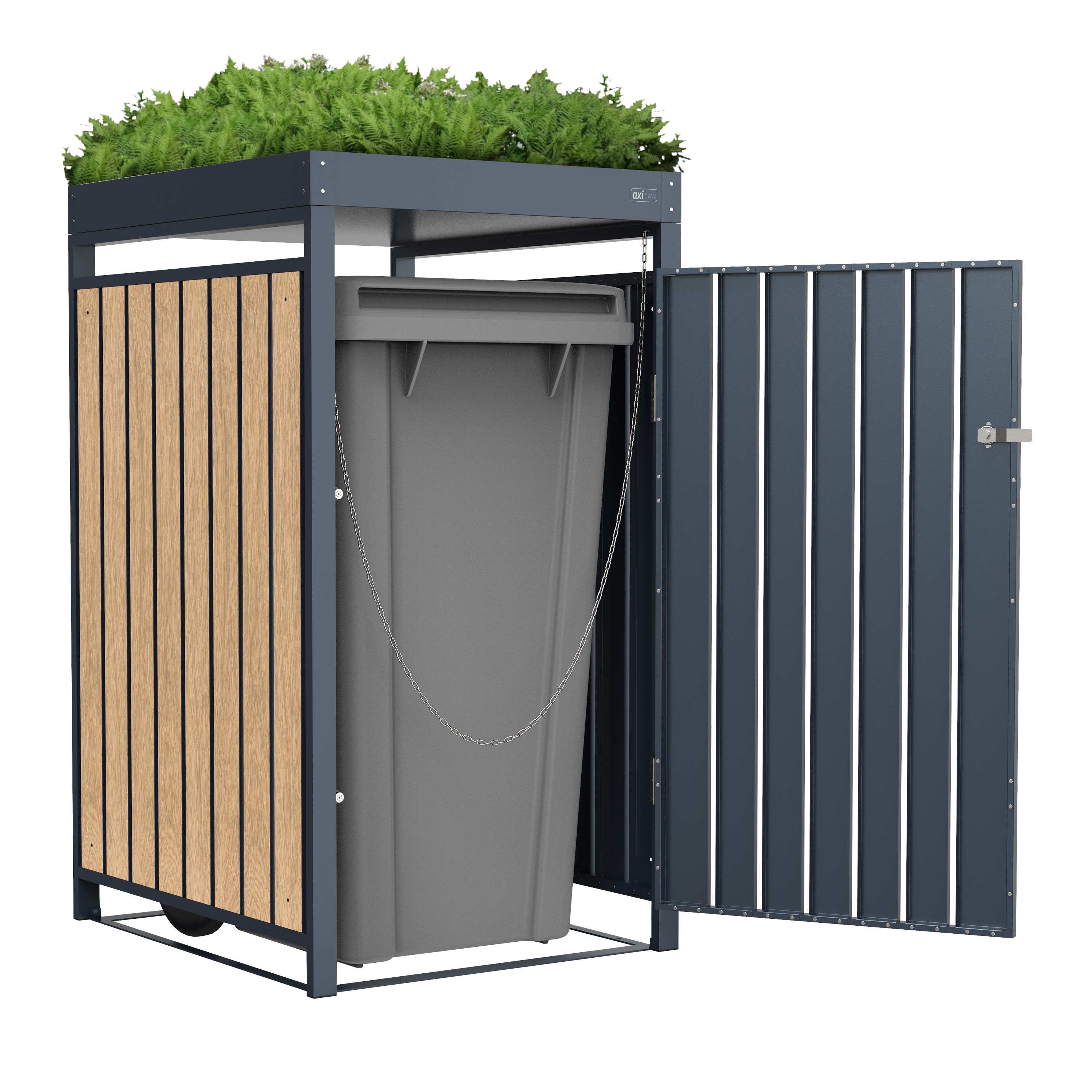 AXI Leon Bin Storage with Louis Parcel Postbox Anthracite/Wood Look – 1 Garbage Bin
