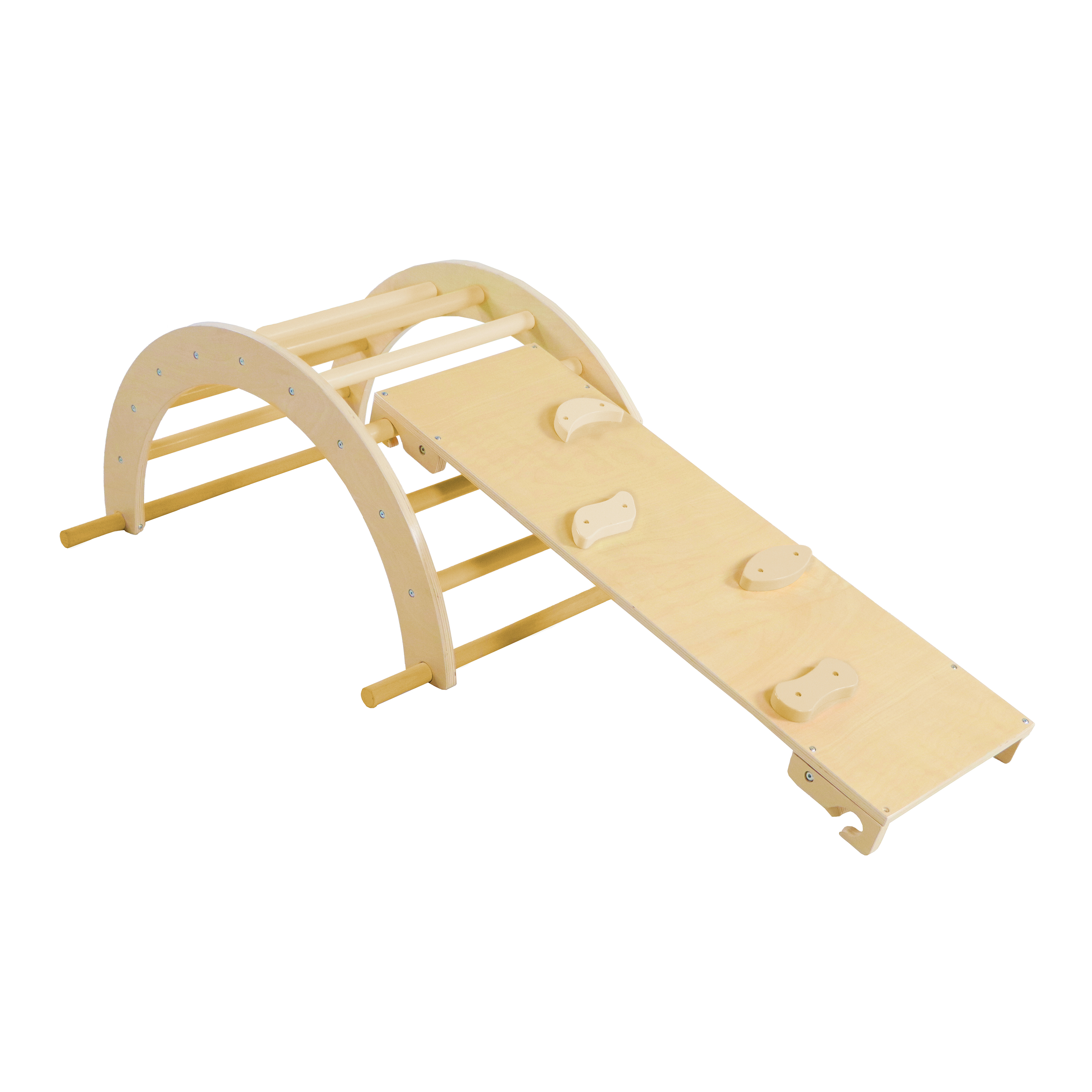 Sunny Charlie 3-in-1 Houten Klimdriehoek met Klimwand en Rocker - Naturel