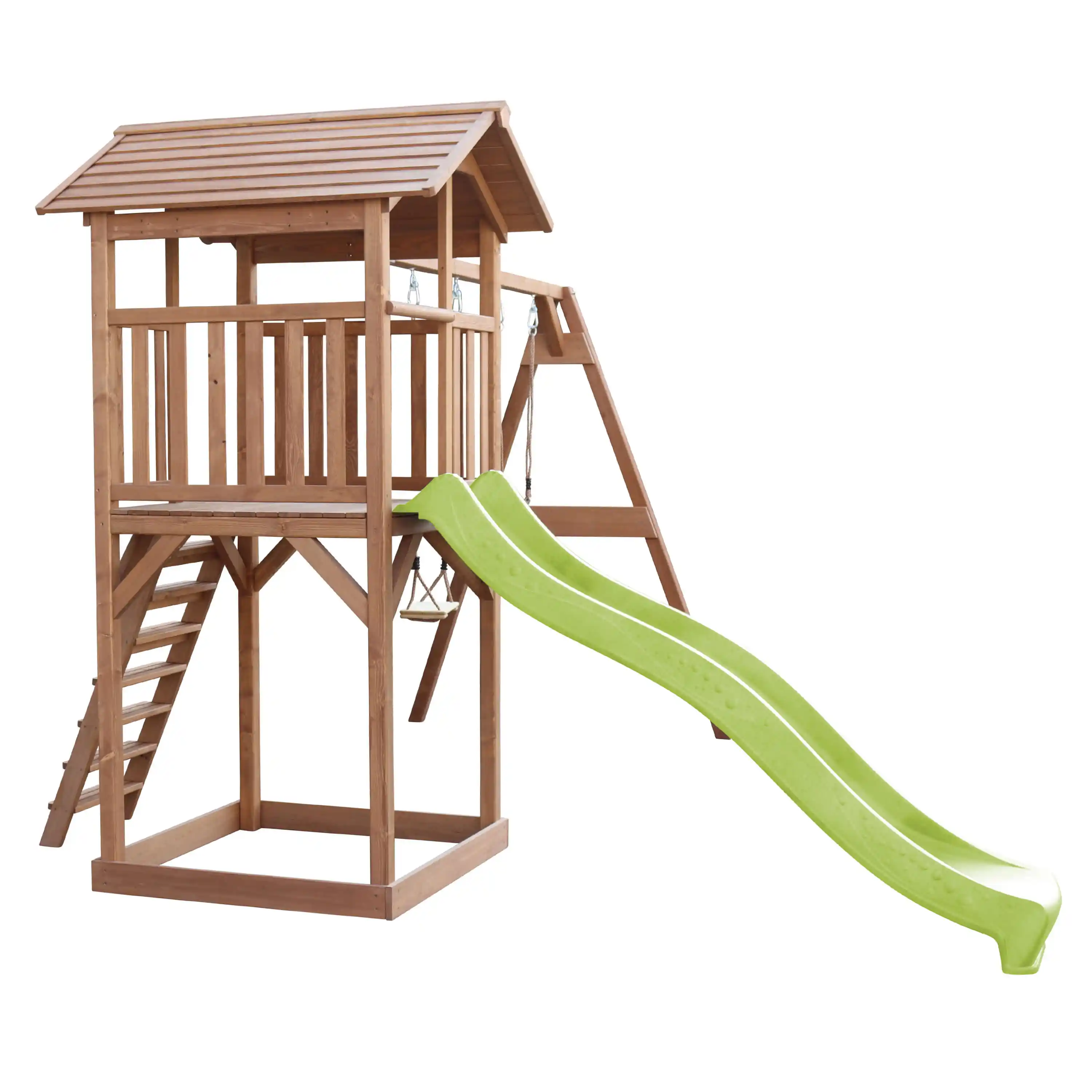 AXI Beach Tower Speeltoren met Dubbele Schommel Bruin - Limoen groene Glijbaan