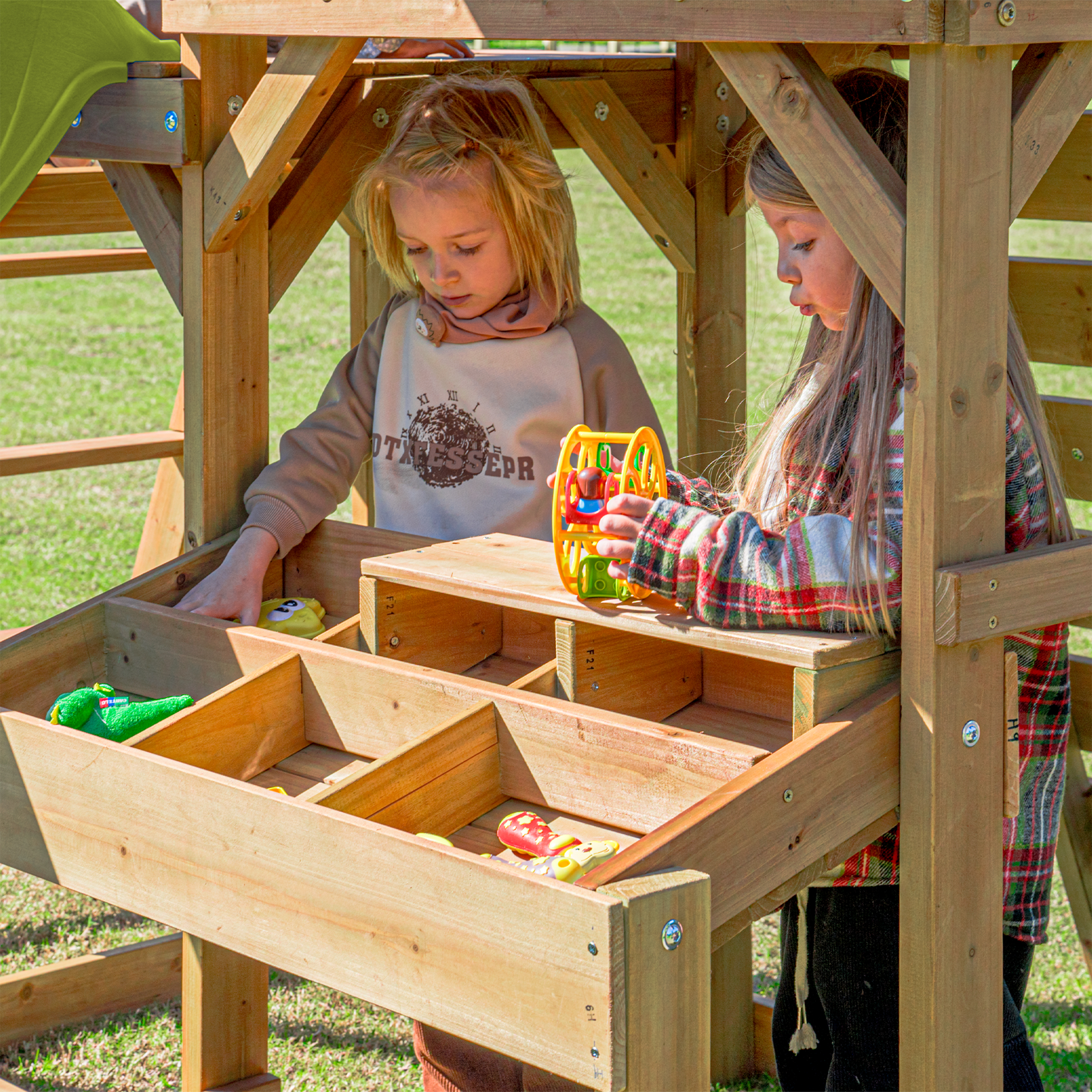 AXI Mitch Climbing Frame with Double Swing. Trapeze and Lookout Tower – Lime Green Slide