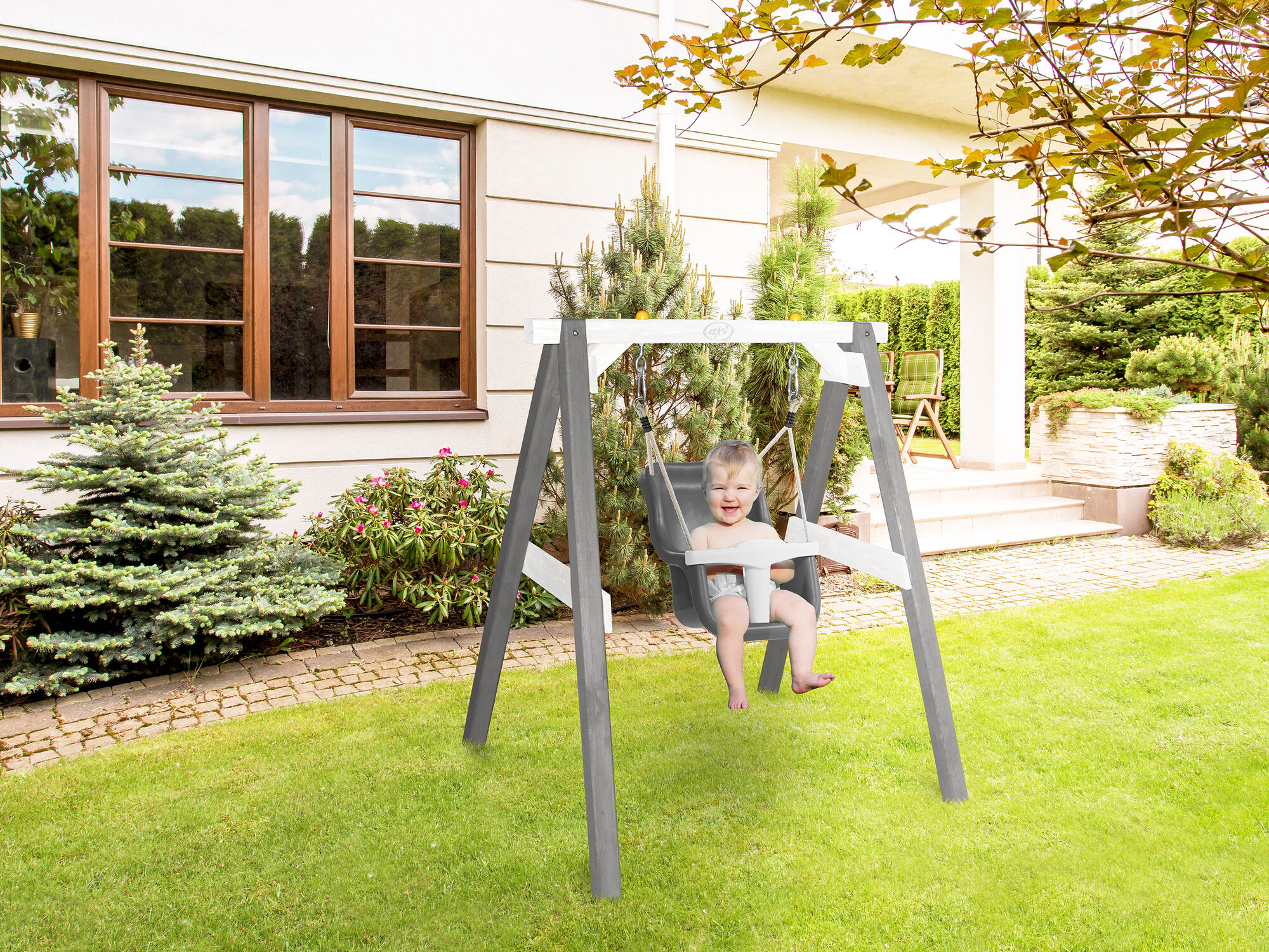 AXI Baby Schommel Grijs/wit met zitje Grijs/wit