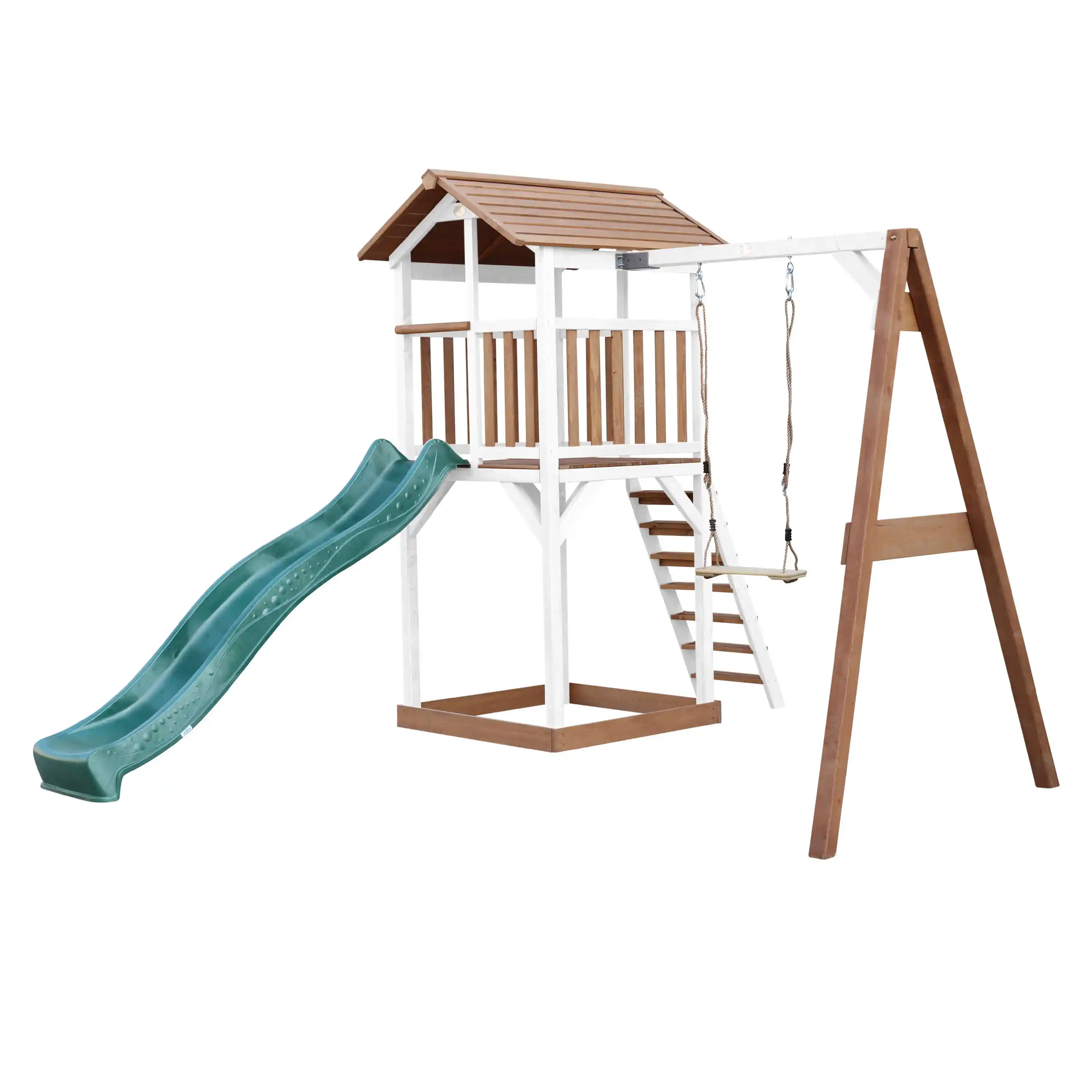 AXI Beach Tower Speeltoren met Enkele Schommel Bruin/wit - Groene Glijbaan
