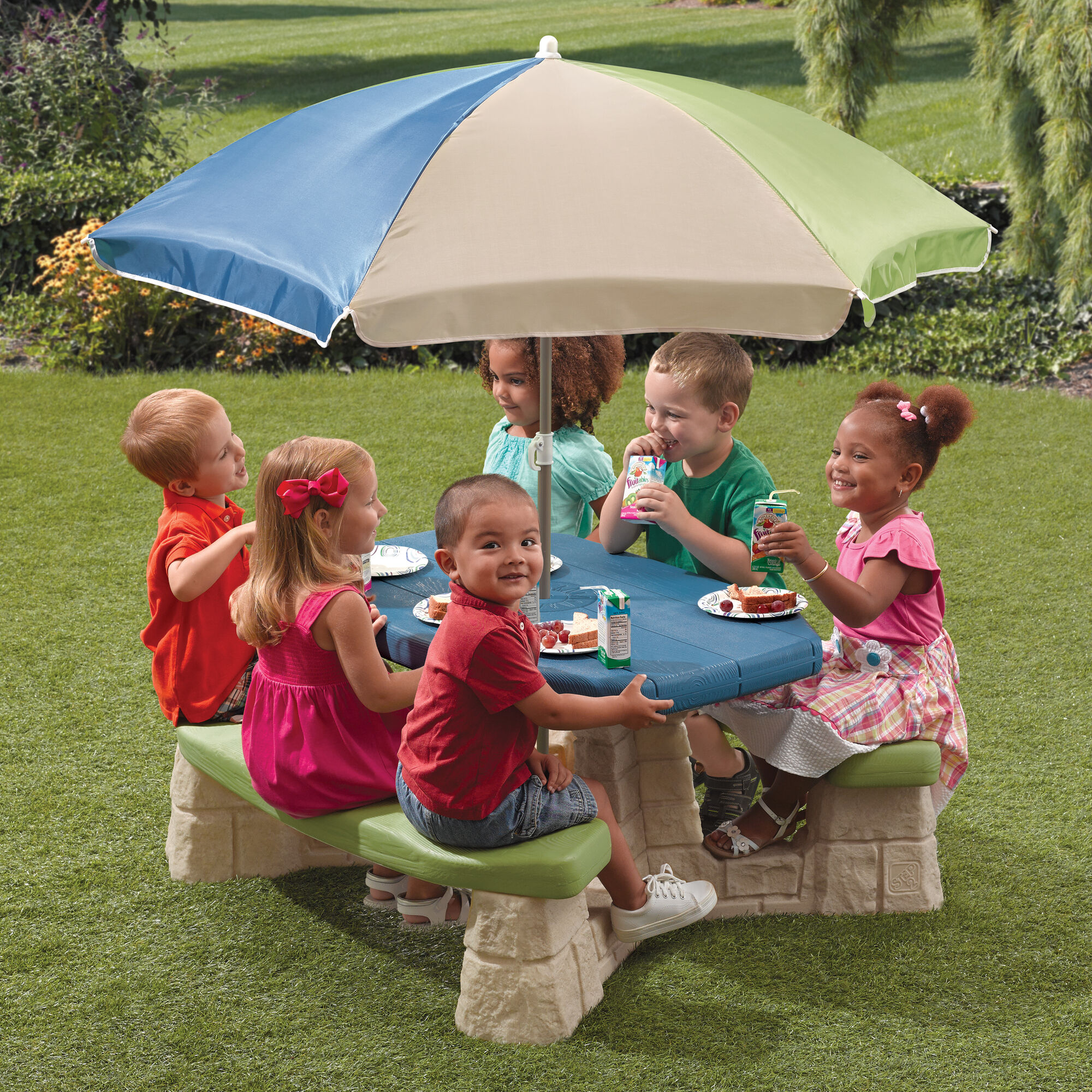 Step2 Naturally Playful Picknicktafel met Parasol groen/blauw