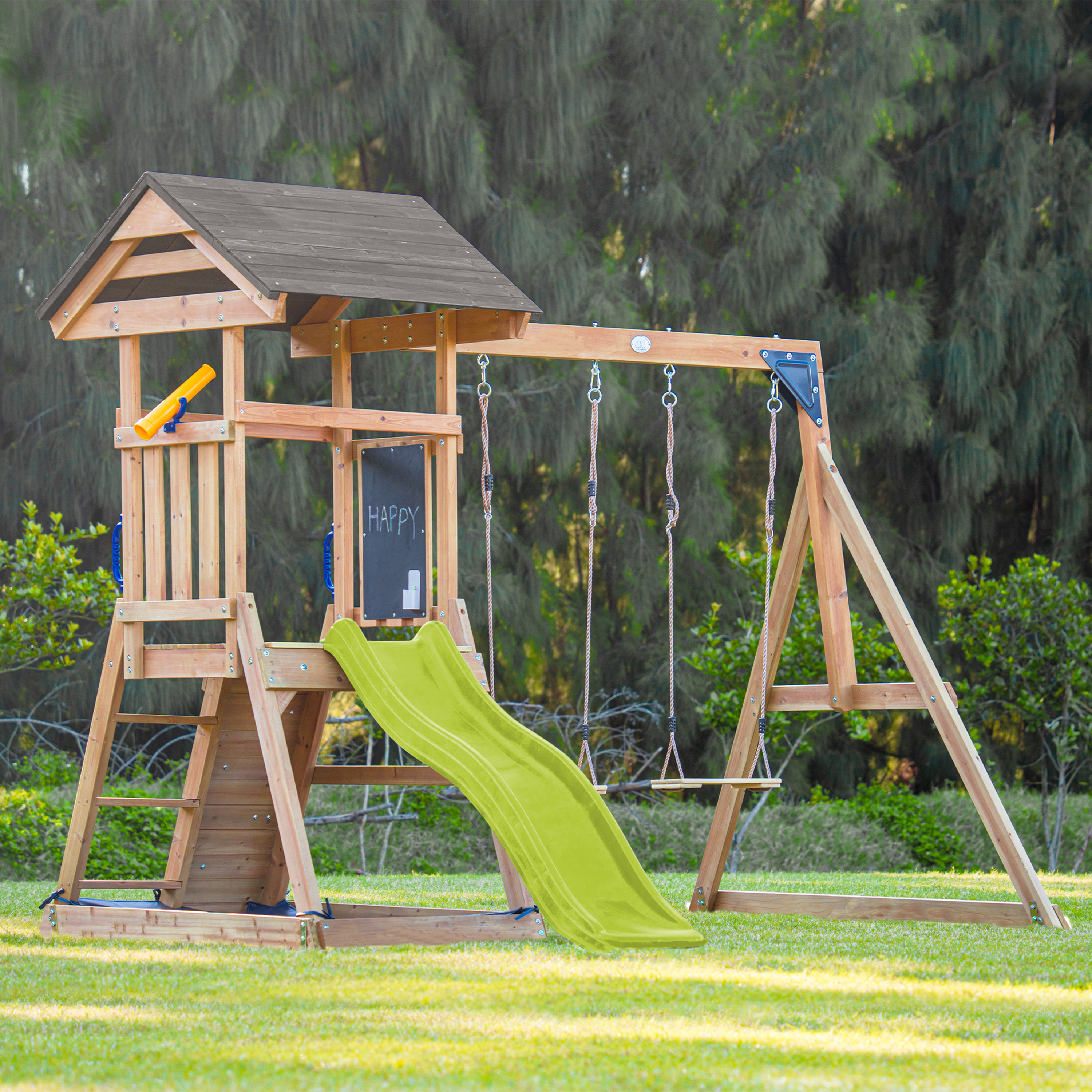 AXI Mia Climbing Frame with Double Swing Set – Lime Green Slide