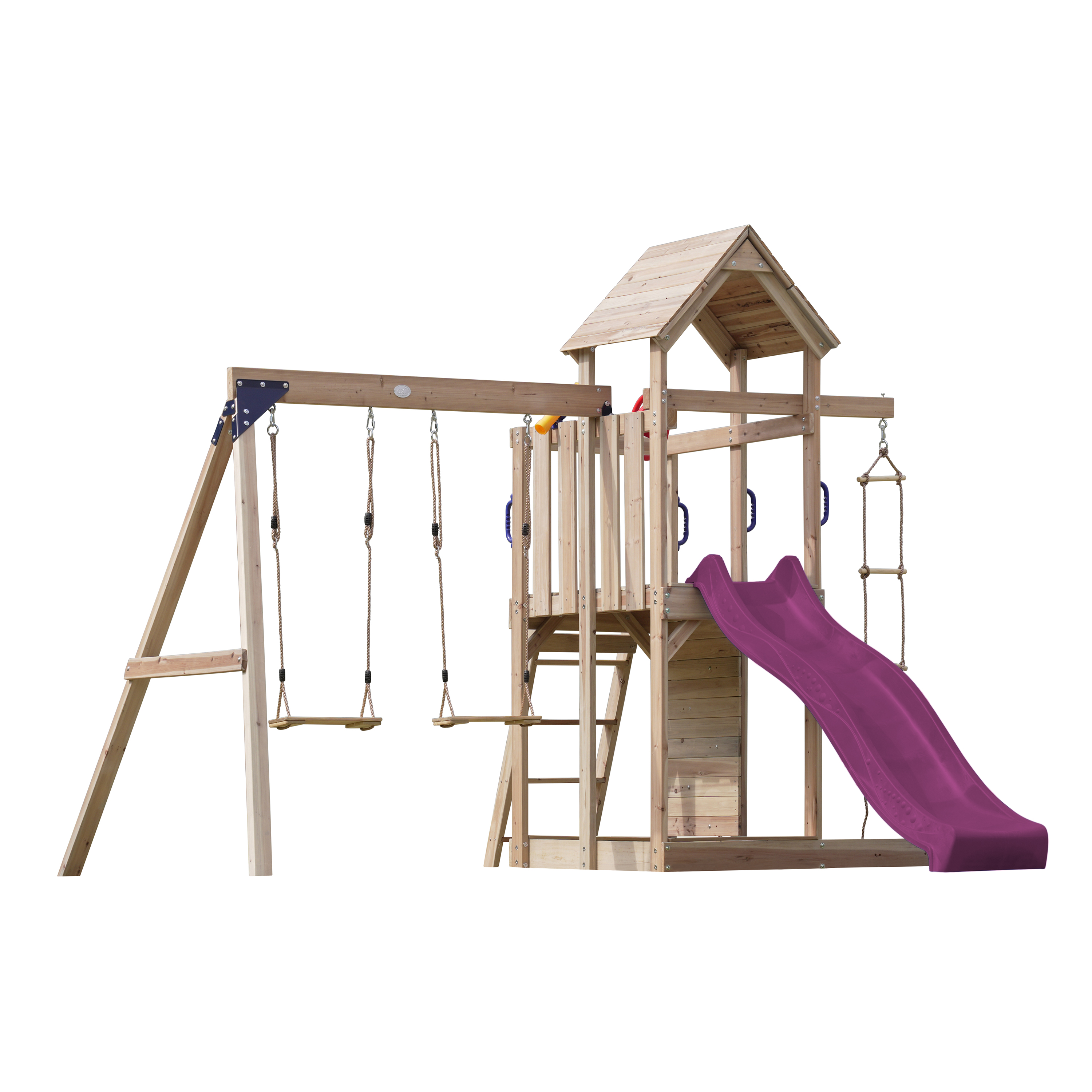 AXI Moos Climbing Frame with Double Swing Set - Purple Slide