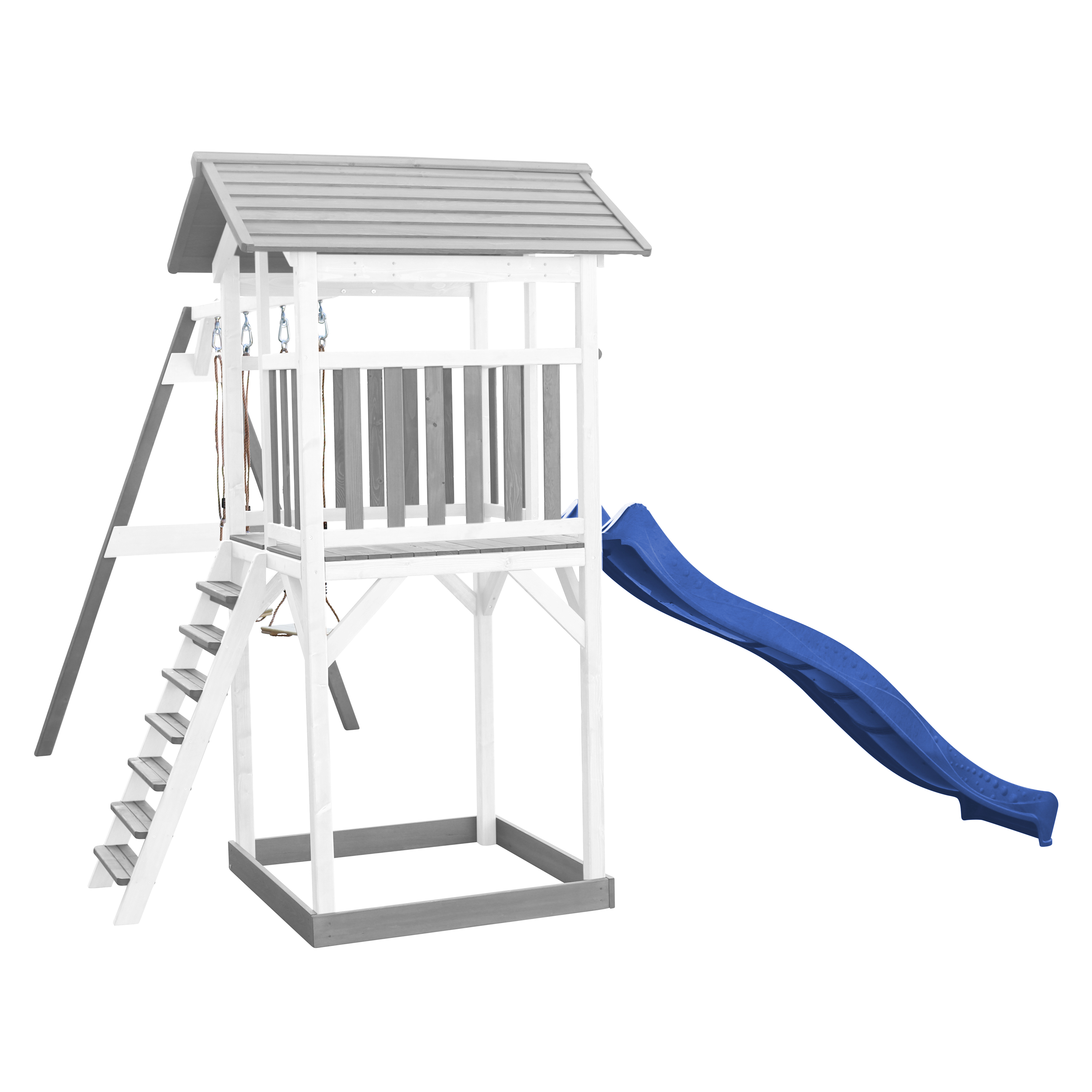 AXI Beach Tower with Double Swing Set Grey/White - Blue Slide